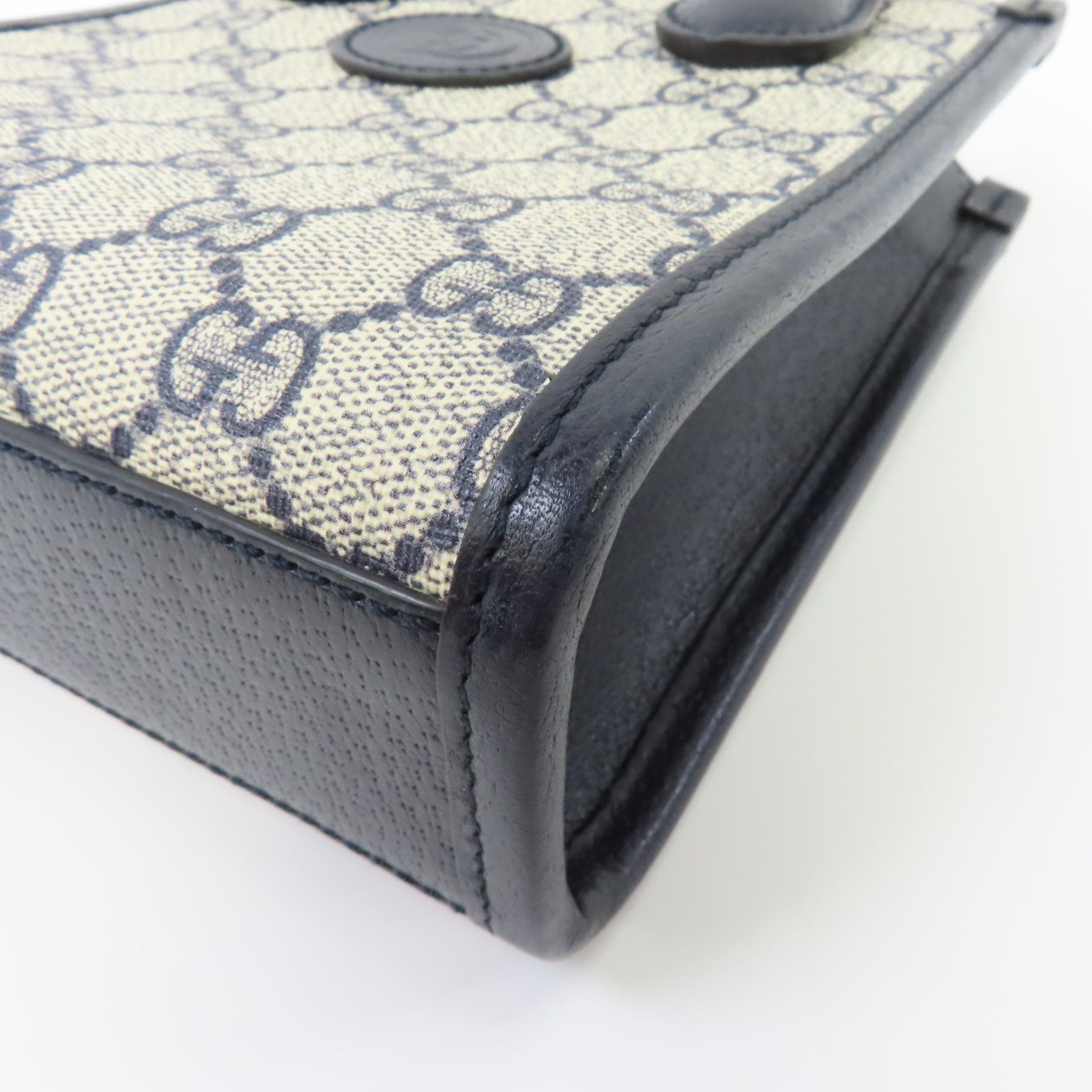 GUCCI 【激減優惠】塗層帆布Mini Tote 2way Shoulder Bag銀扣手挽肩背兩用袋米色/藍色