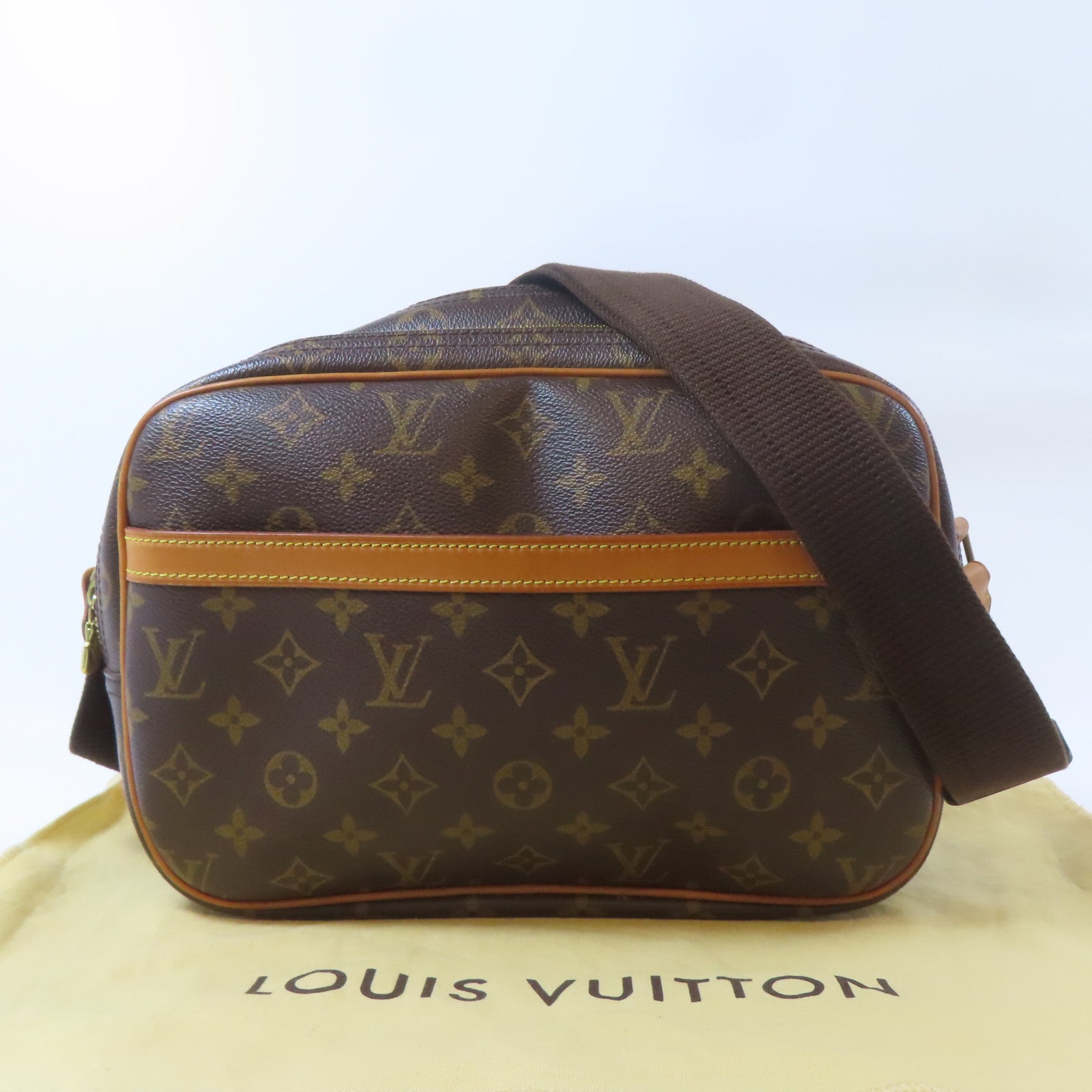 LOUIS VUITTON Monogram Reporter PM金扣肩背袋啡色