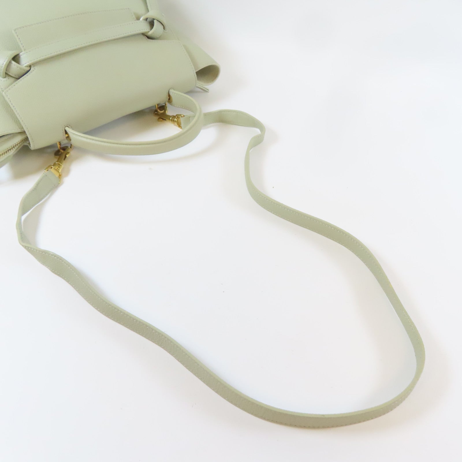 CELINE 牛皮皮革Micro Belt金扣手挽肩背兩用袋淺綠色