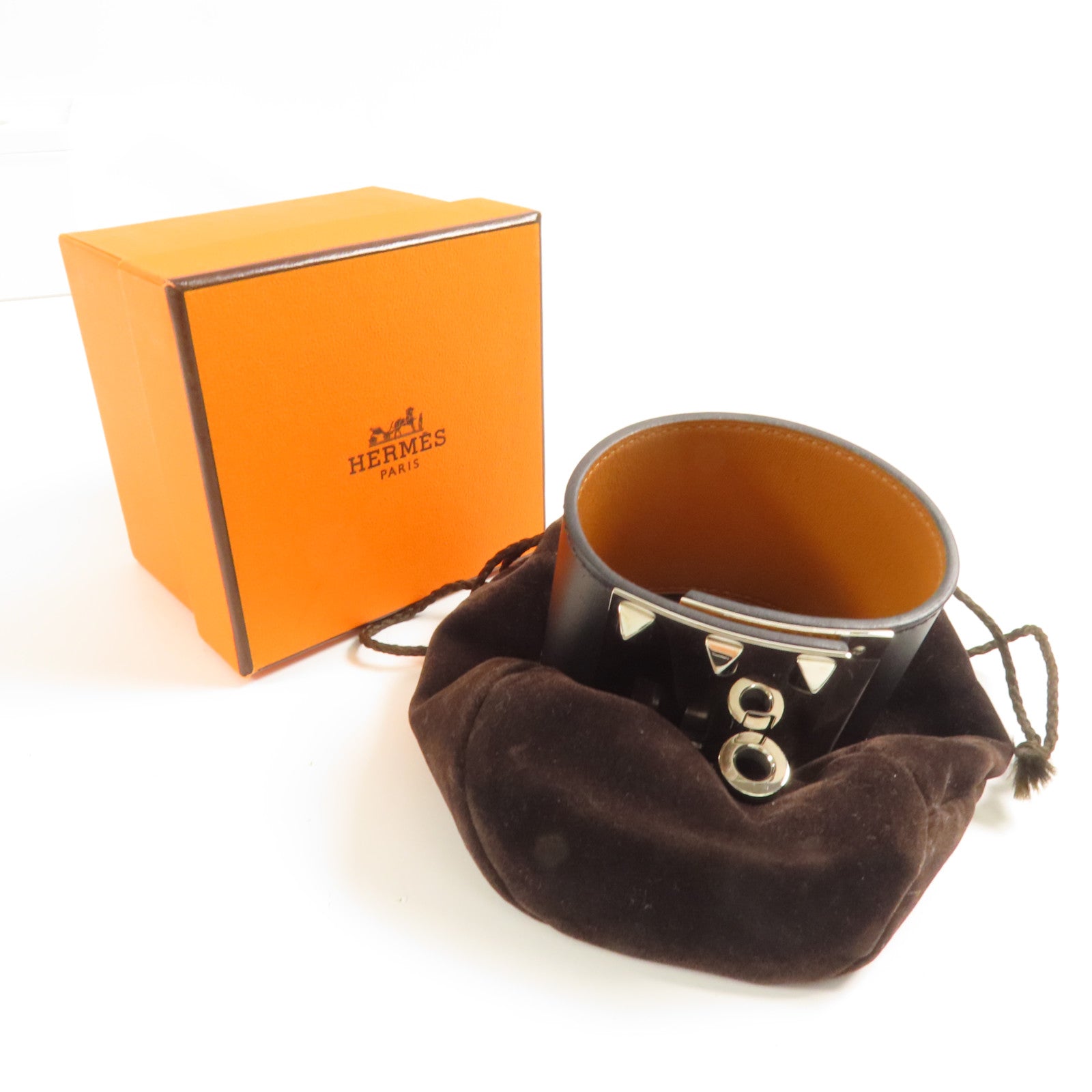 HERMES 牛皮皮革Kelly Dog Extreme銀扣手帶