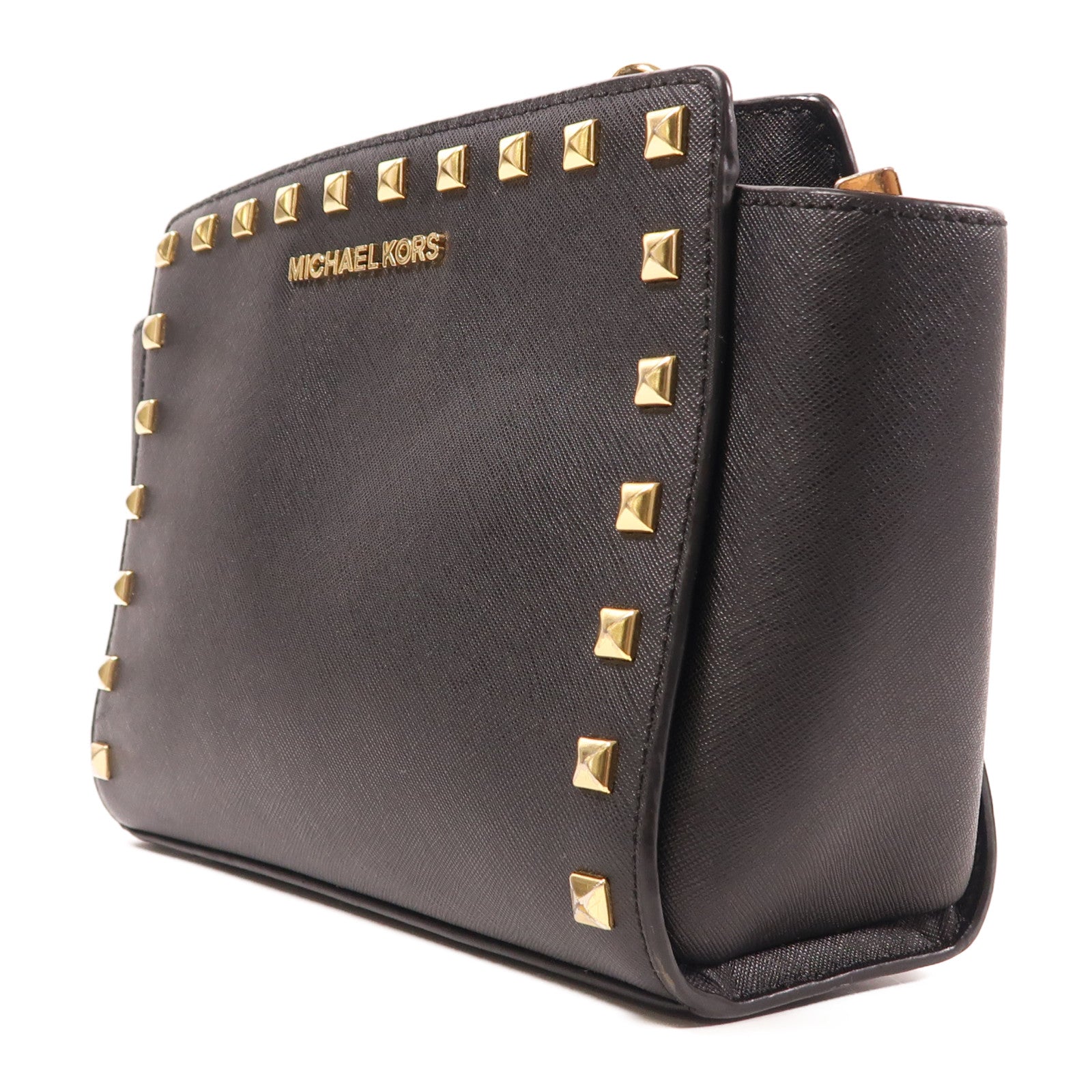 Michael Kors GHW Shoulder Bag Calfskin Leather Black