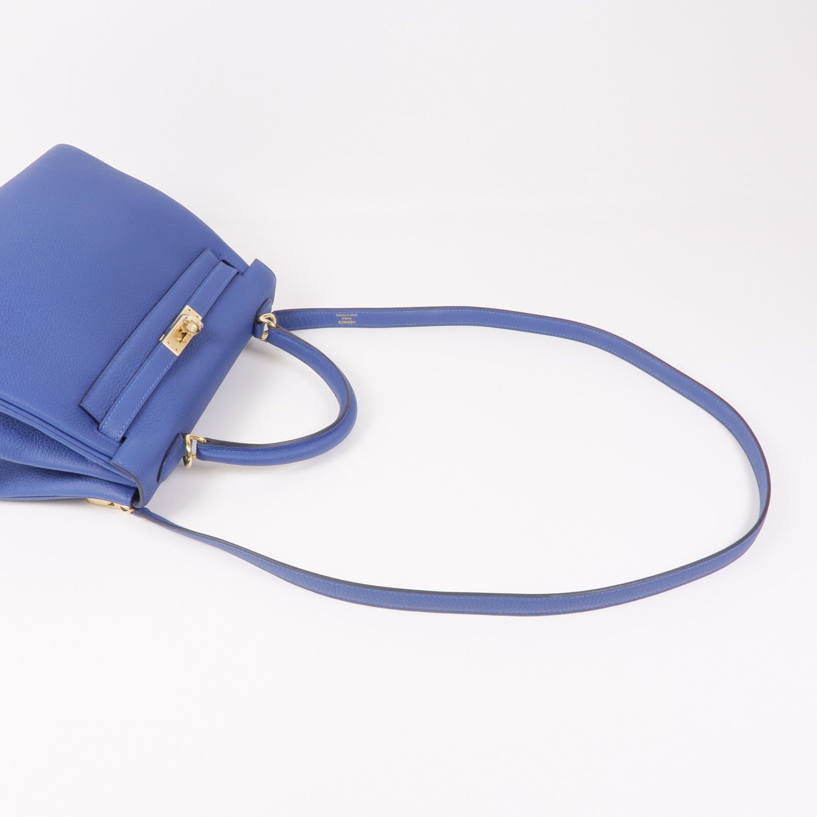 HERMES Togo皮革Kelly II 25金扣手挽肩背兩用袋Bleu Tie