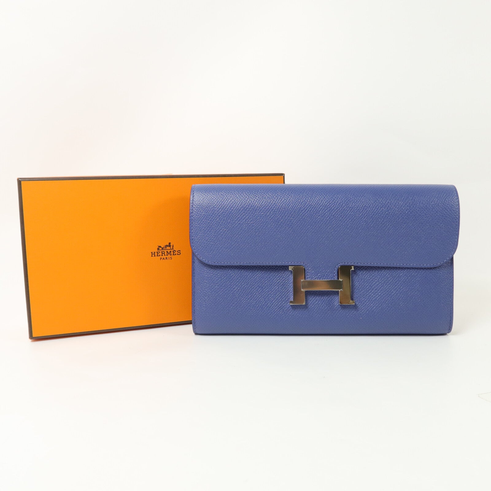 HERMES Epsom皮革Constance Wallet長錢包Bleu Agate