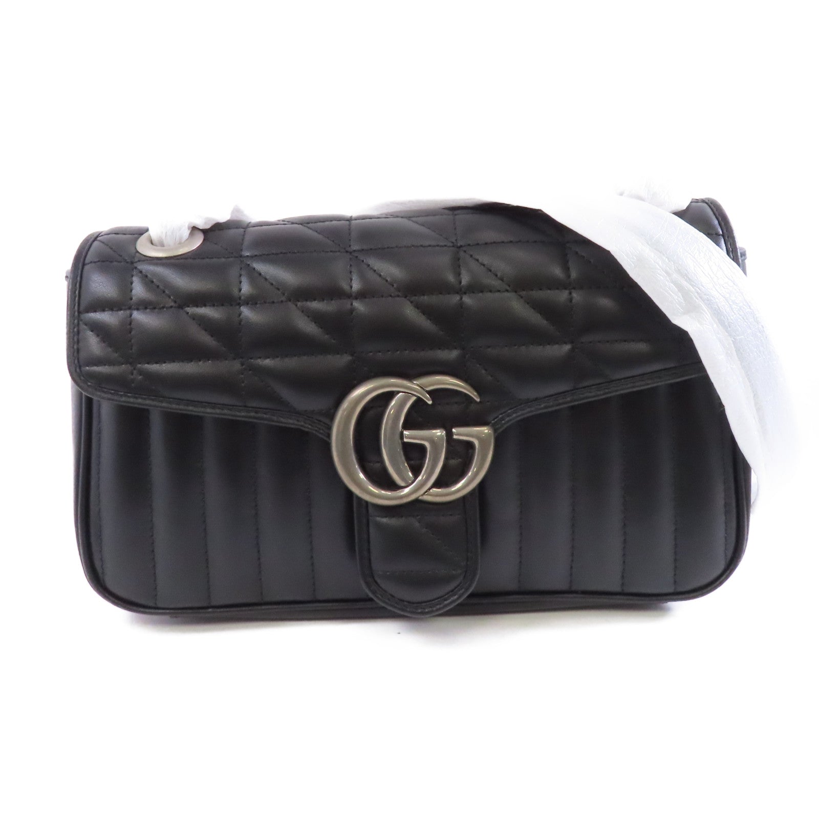 GUCCI 牛皮皮革GG Marmont銀扣肩背袋黑色