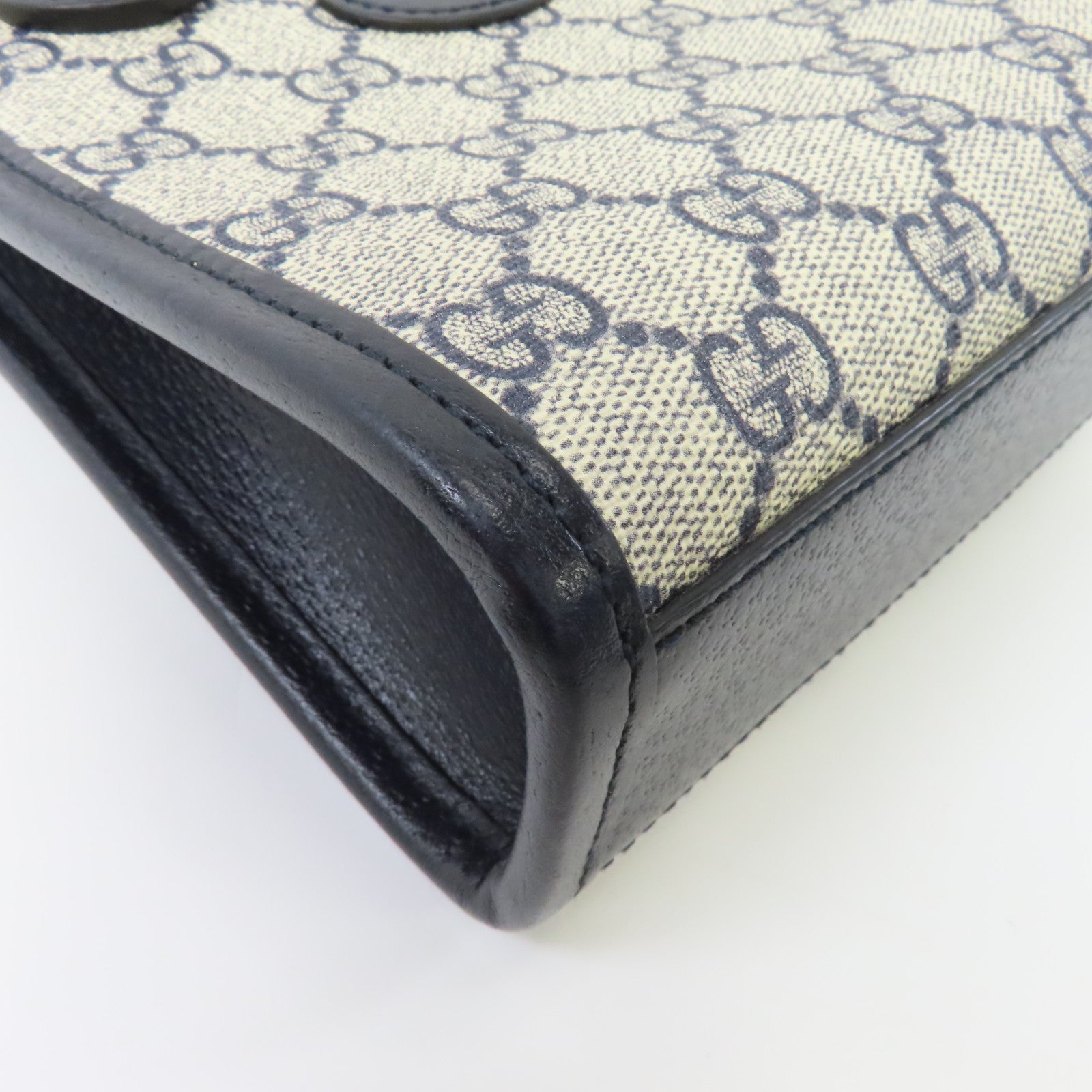 GUCCI 【激減優惠】塗層帆布Mini Tote 2way Shoulder Bag銀扣手挽肩背兩用袋米色/藍色