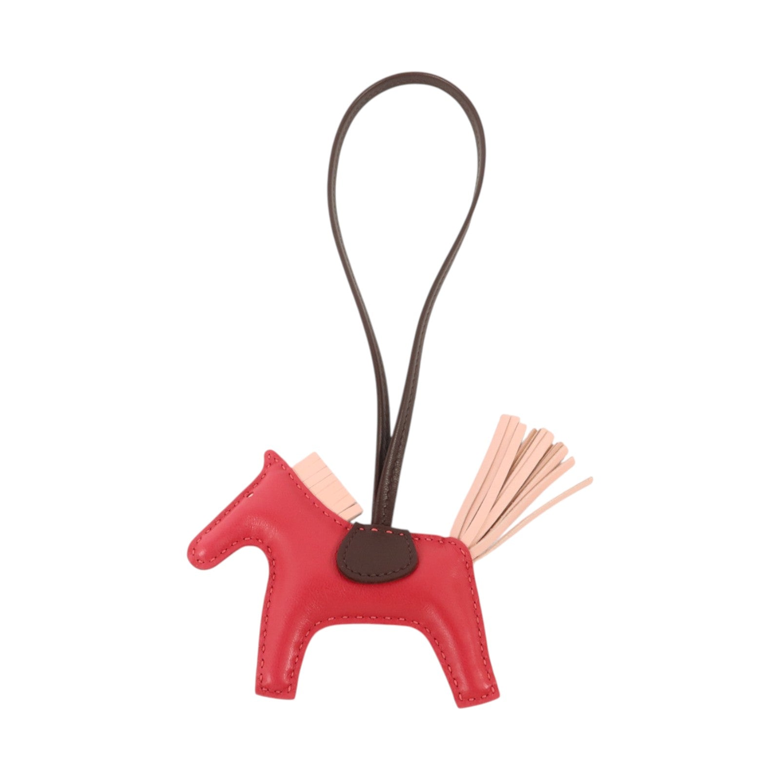HERMES Milo皮革Rodeo PM掛飾Rose Sakura/Framboise/Rouge Sellier