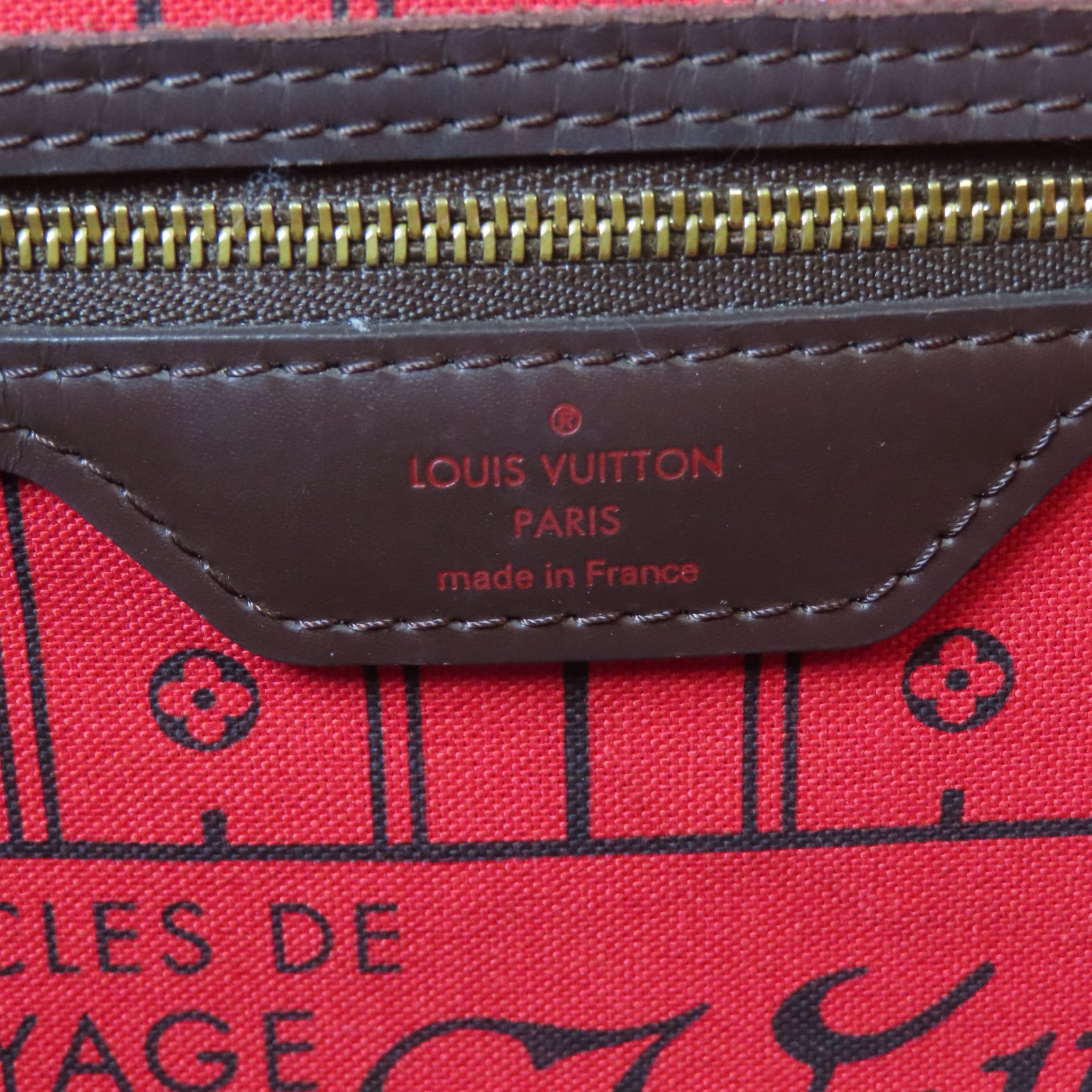 LOUIS VUITTON Damier Ebene Neverfull MM金扣手挽袋啡色