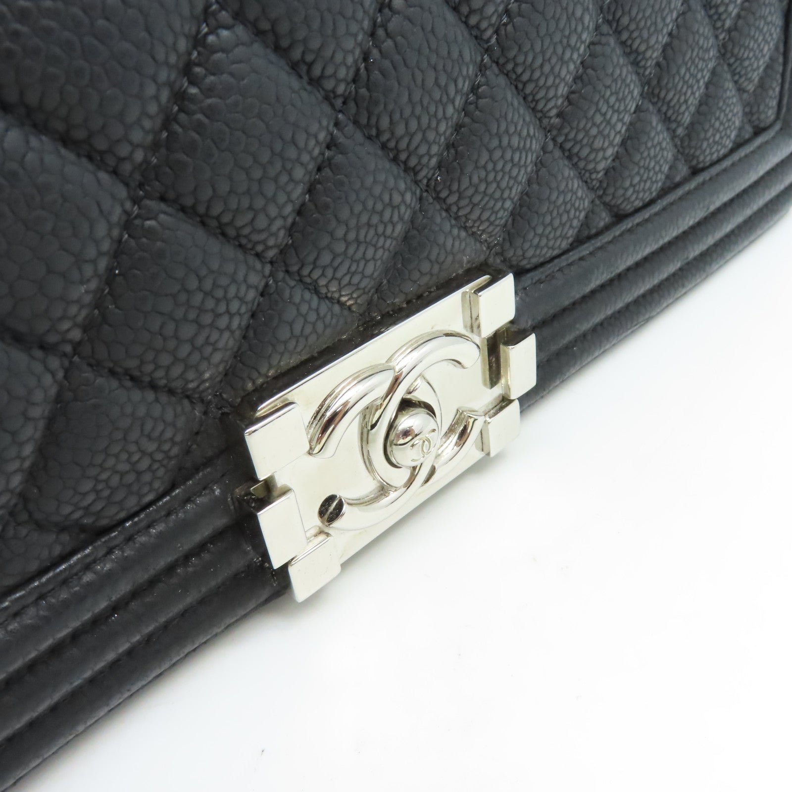 CHANEL 【清倉大減價】菱格Caviar皮革Boy Chanel Chain Shoulder Bag銀扣鏈帶肩背袋黑色
