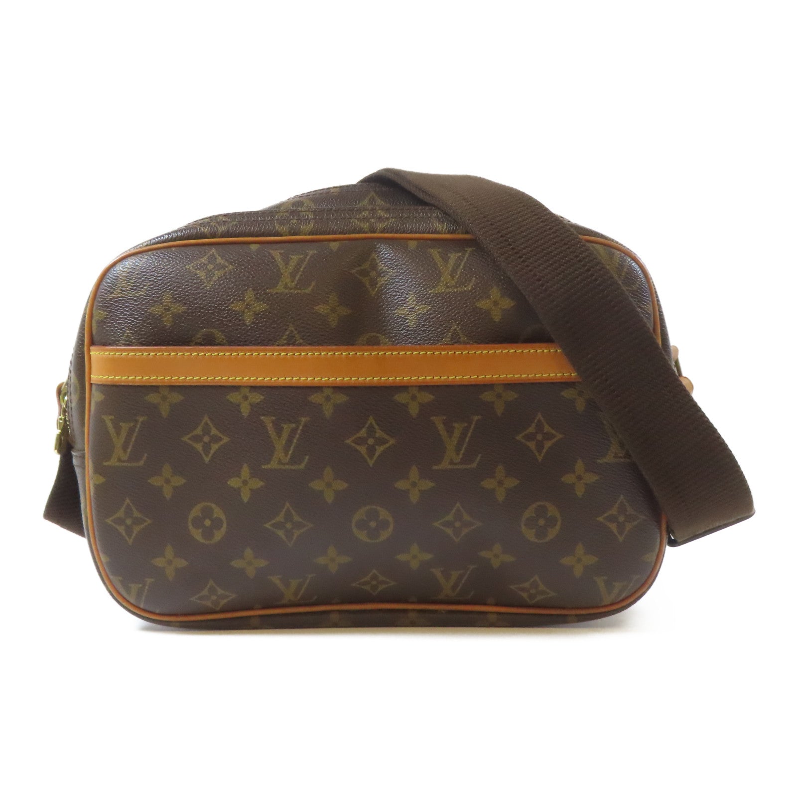 LOUIS VUITTON Monogram Reporter PM金扣肩背袋啡色