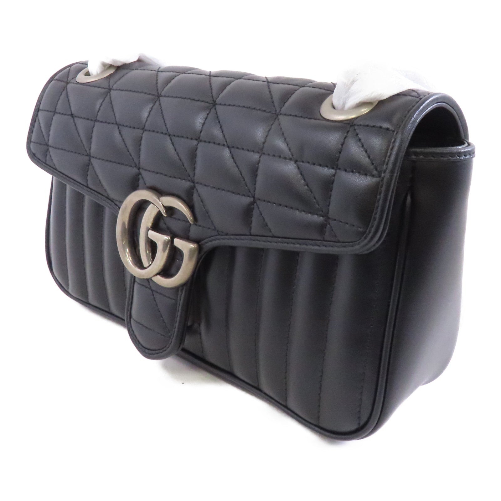GUCCI 牛皮皮革GG Marmont銀扣肩背袋黑色
