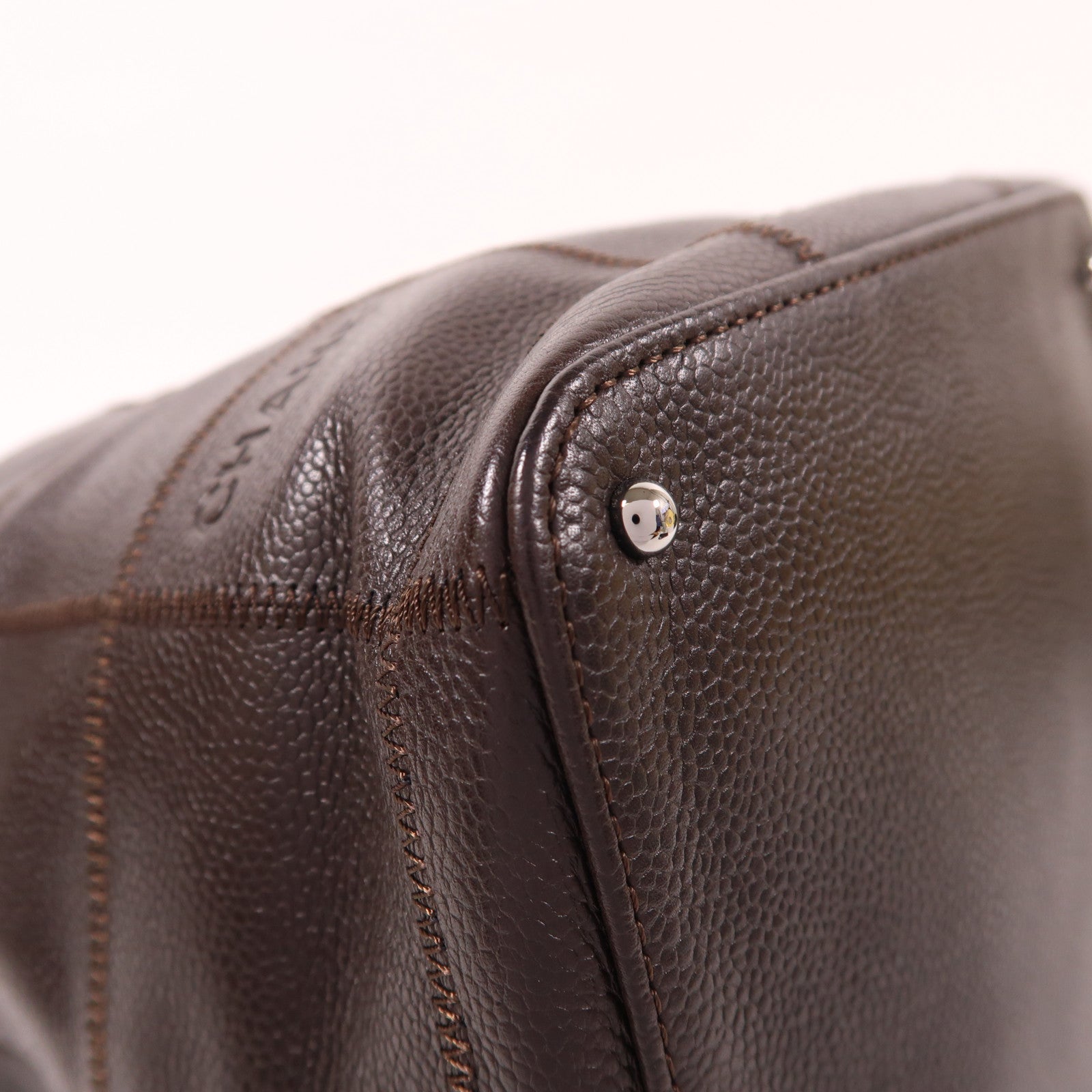 CHANEL 牛皮皮革Handbag銀扣手挽袋