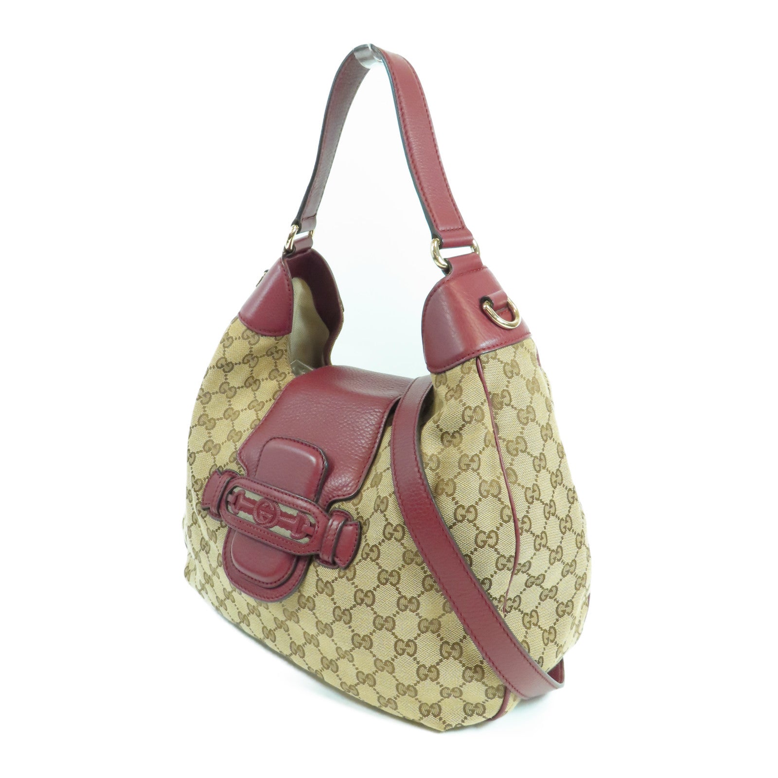 GUCCI GG GHW Tote Bag 2 Way Shoulder Bag Handbag 296851 Canvas Beige Red