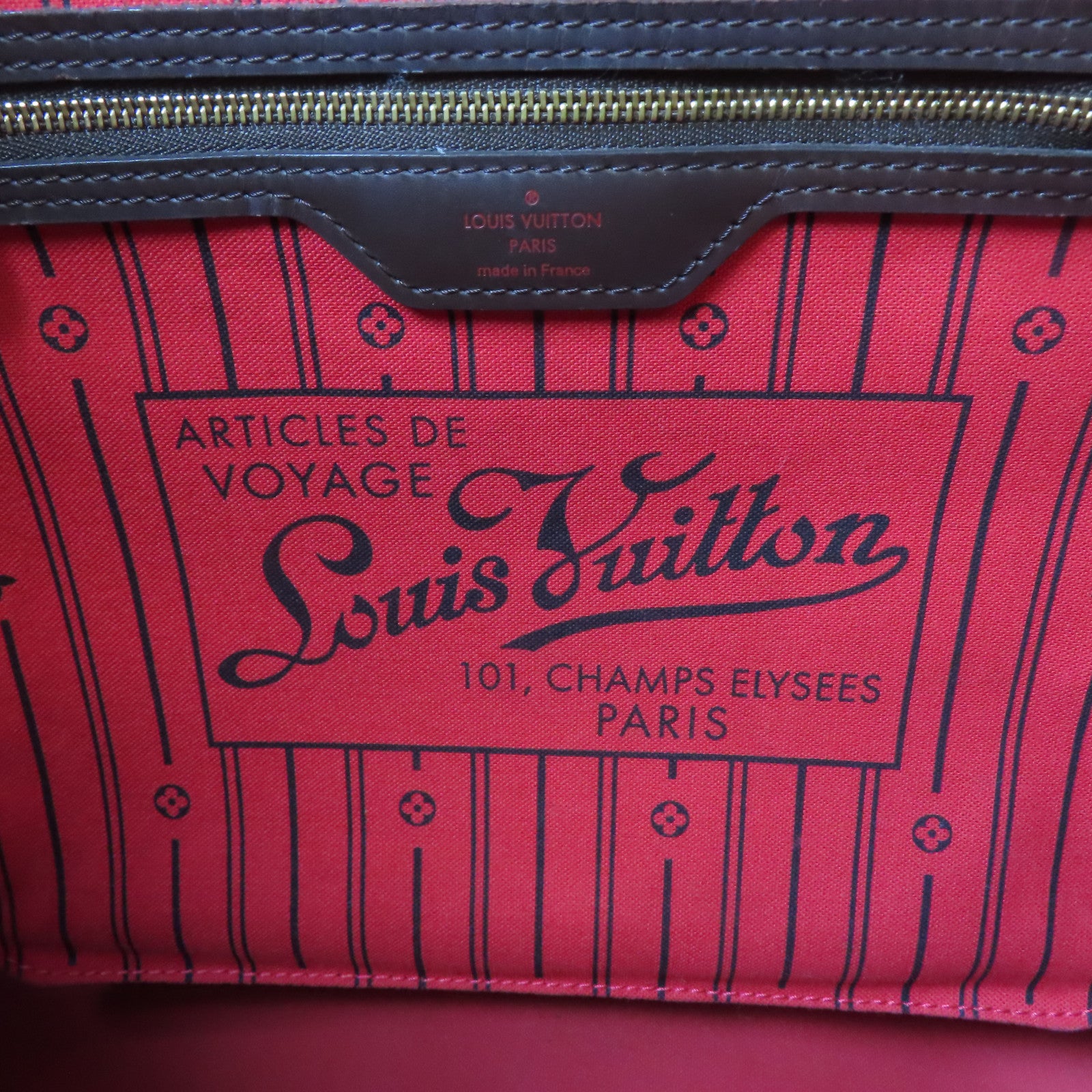 LOUIS VUITTON Damier Ebene Neverfull MM金扣手挽袋啡色