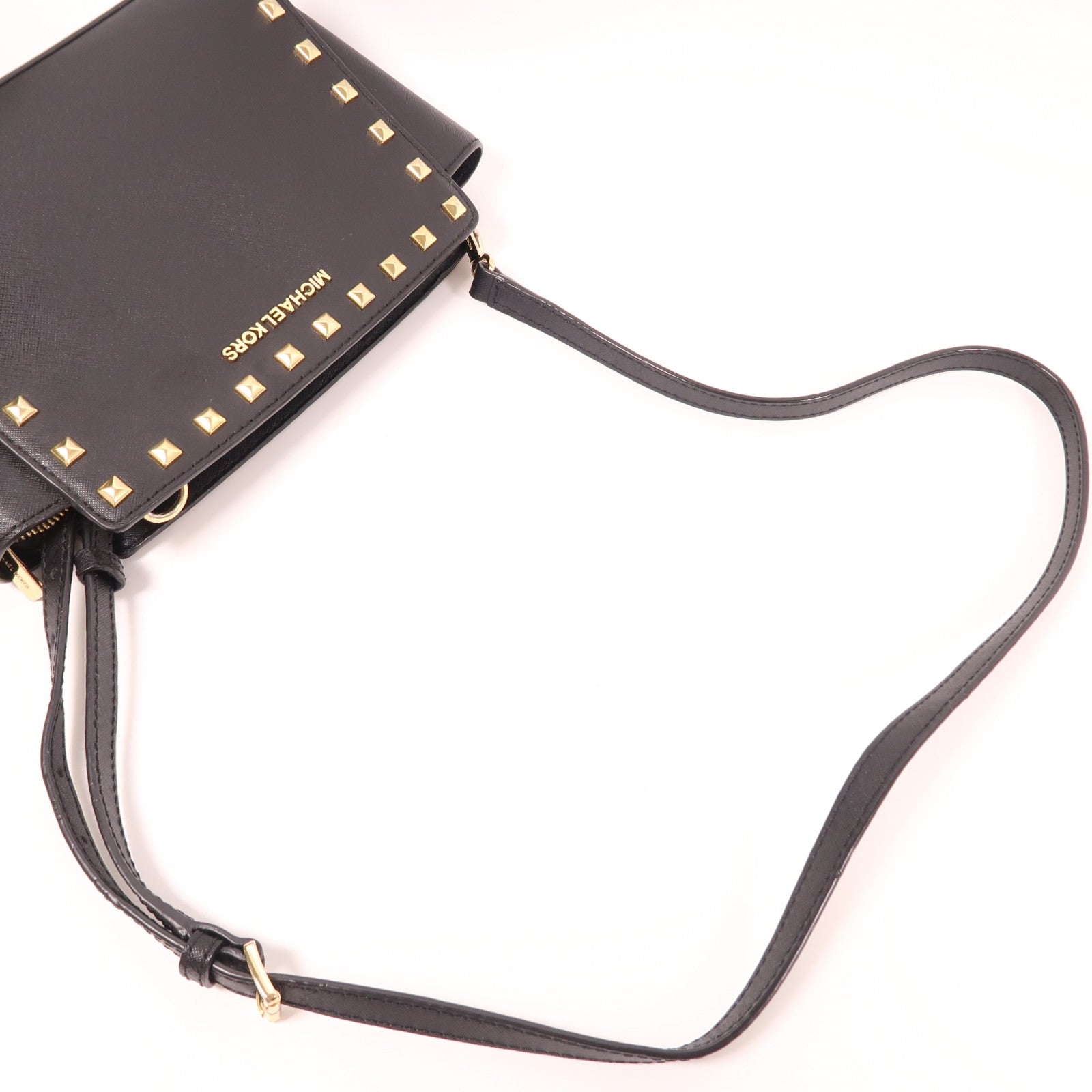 Michael Kors GHW Shoulder Bag Calfskin Leather Black