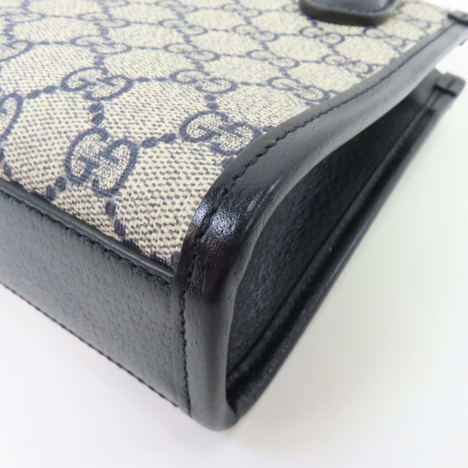 GUCCI 【激減優惠】塗層帆布Mini Tote 2way Shoulder Bag銀扣手挽肩背兩用袋米色/藍色