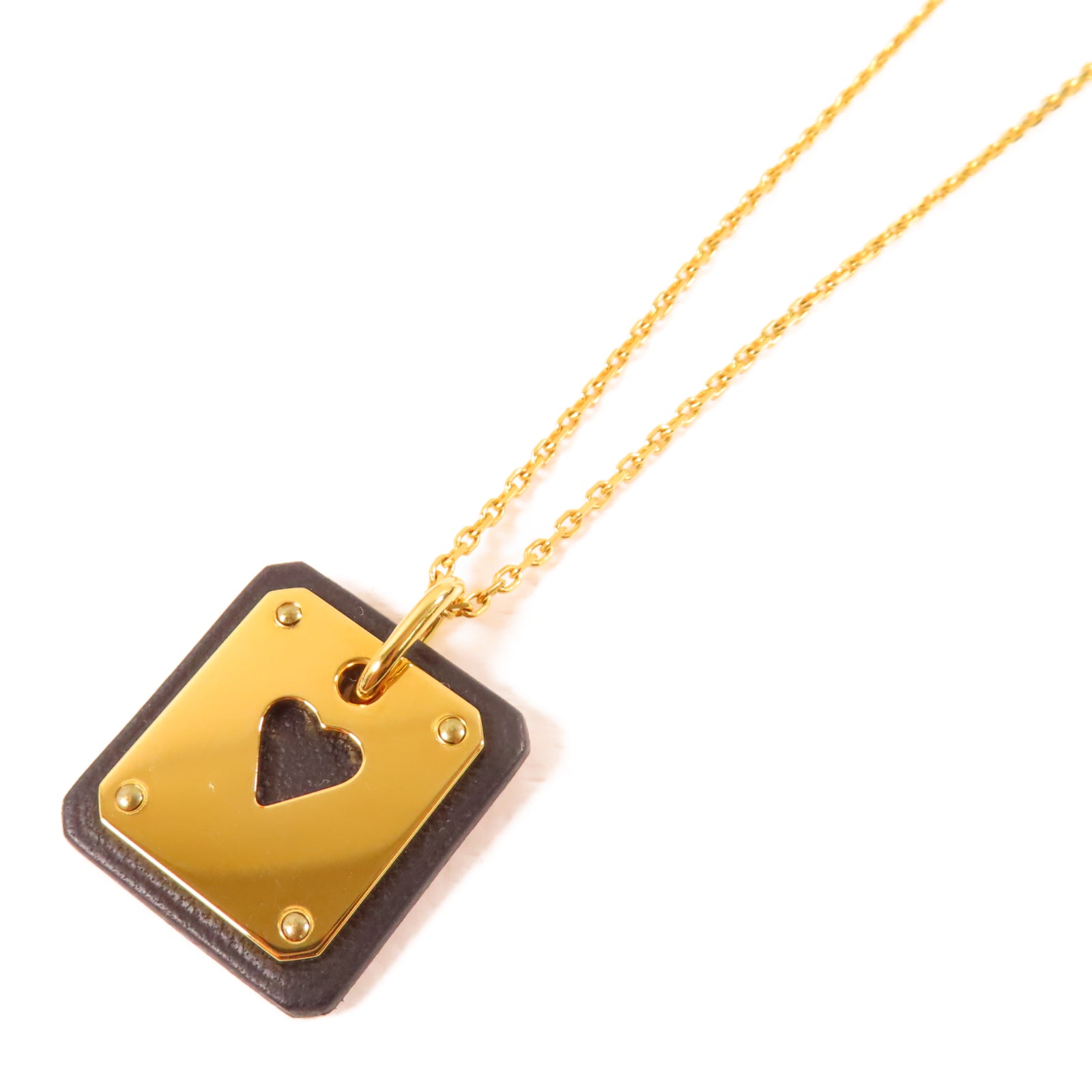 HERMES 【激減優惠】Swift皮革/金屬As De Coeur Pendant項鍊金色/黑色