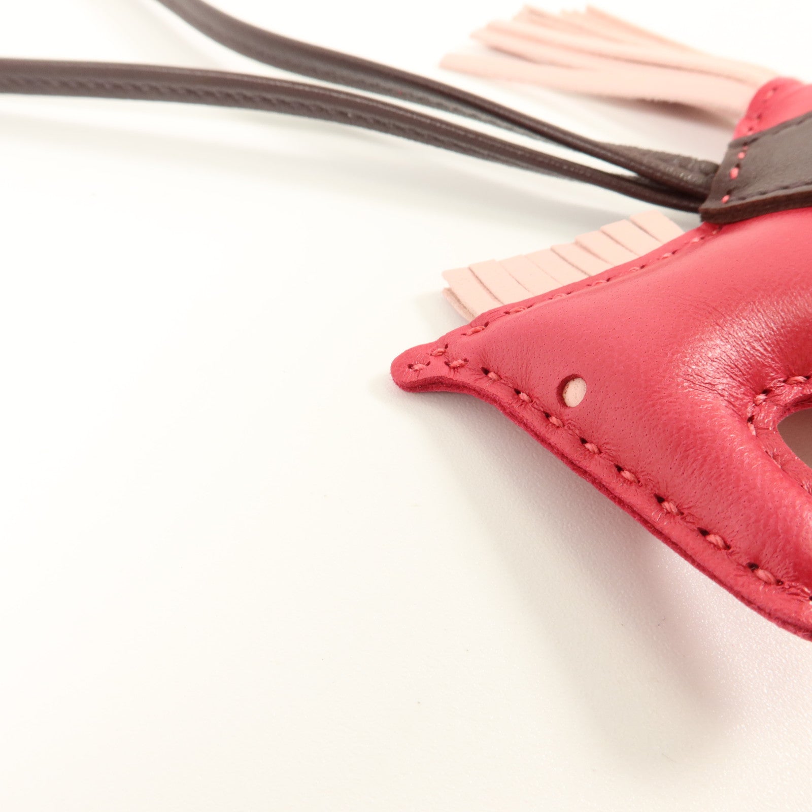 HERMES Milo皮革Rodeo PM掛飾Rose Sakura/Framboise/Rouge Sellier