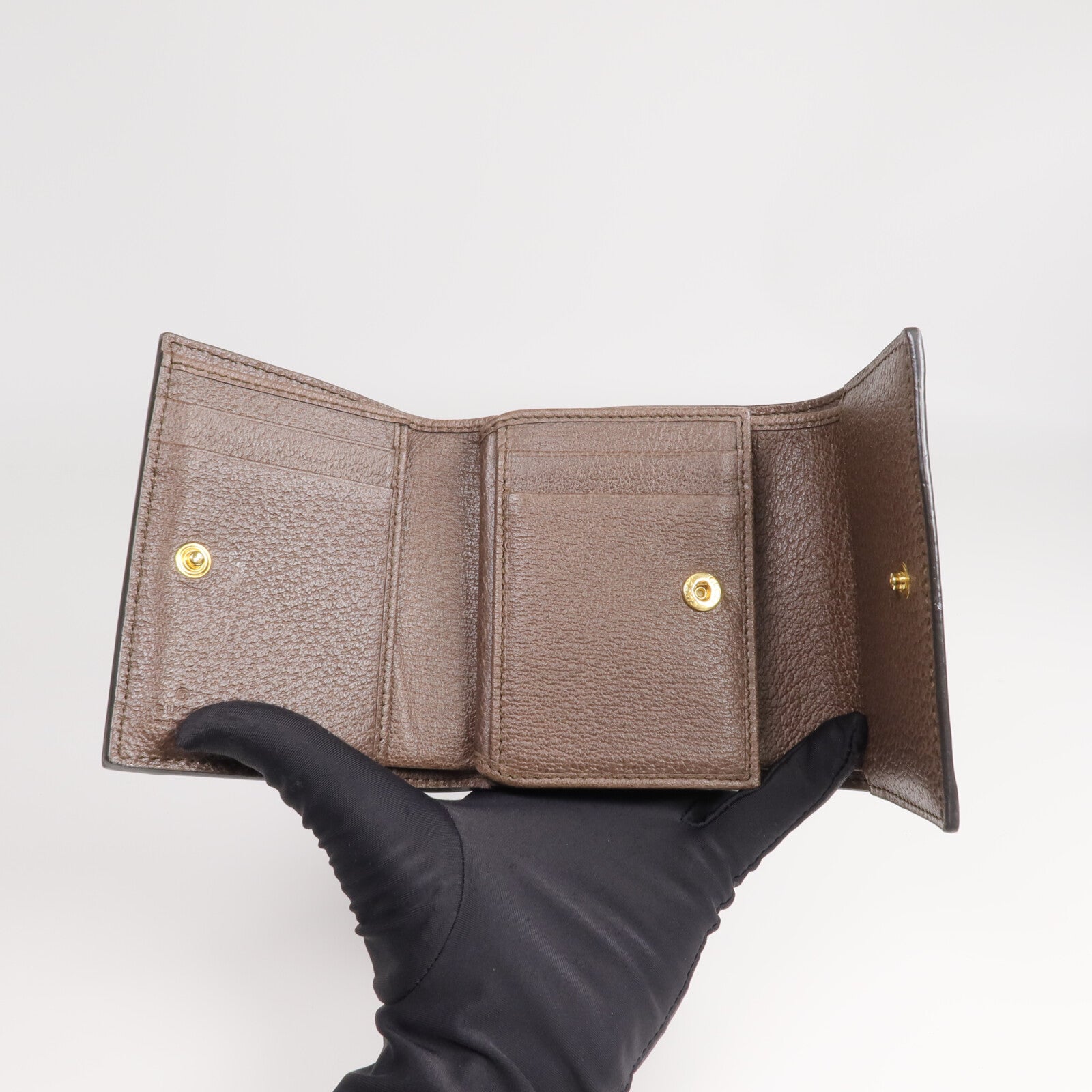 GUCCI 塗層帆布/牛皮皮革Ophidia Trifold Wallet金扣錢包