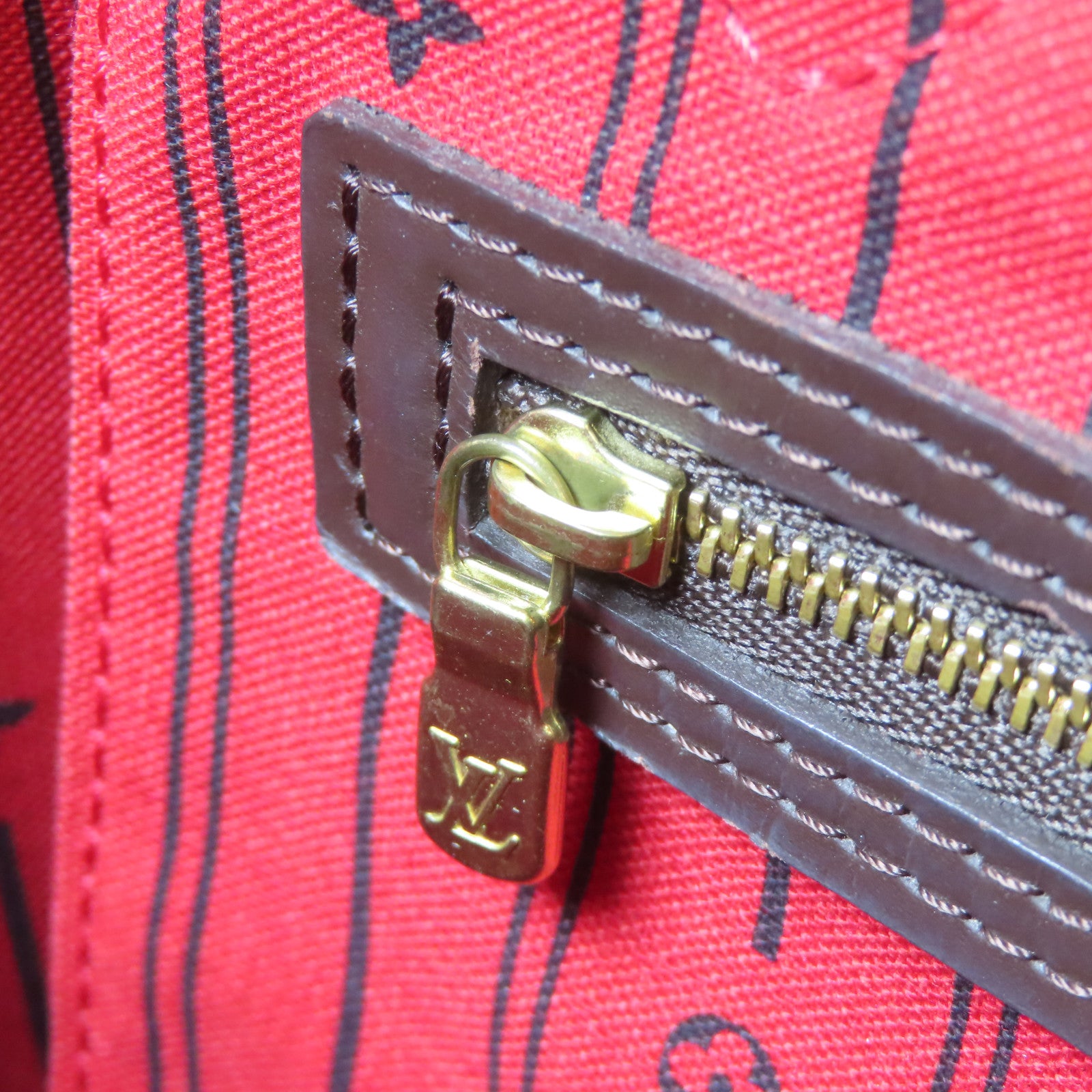 LOUIS VUITTON Damier Ebene Neverfull MM金扣手挽袋啡色