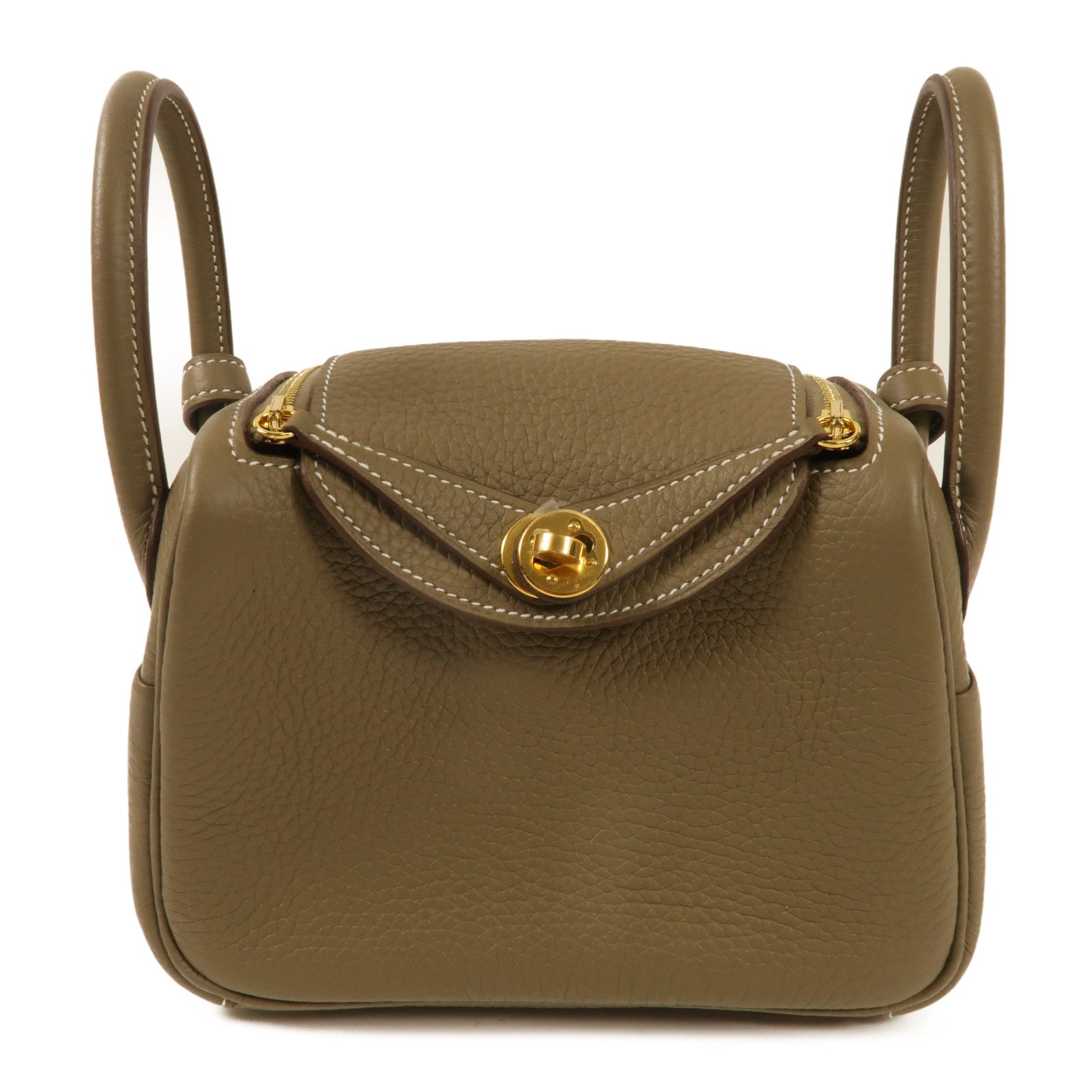 HERMES Clemence皮革Mini Lindy肩背袋Etoupe