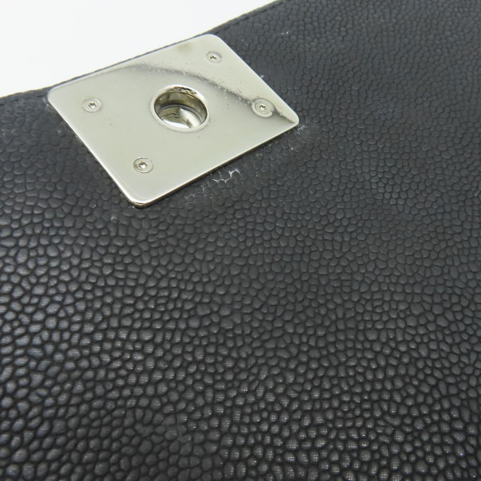 CHANEL 【清倉大減價】菱格Caviar皮革Boy Chanel Chain Shoulder Bag銀扣鏈帶肩背袋黑色
