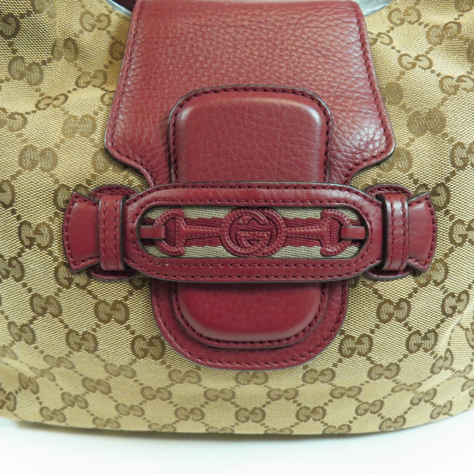 GUCCI GG GHW Tote Bag 2 Way Shoulder Bag Handbag 296851 Canvas Beige Red