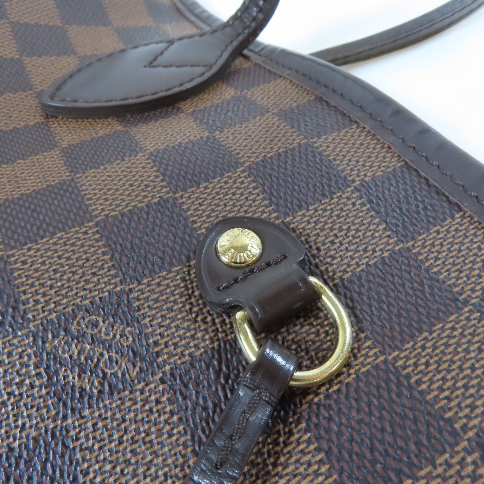 LOUIS VUITTON Damier Ebene Neverfull MM金扣手挽袋啡色