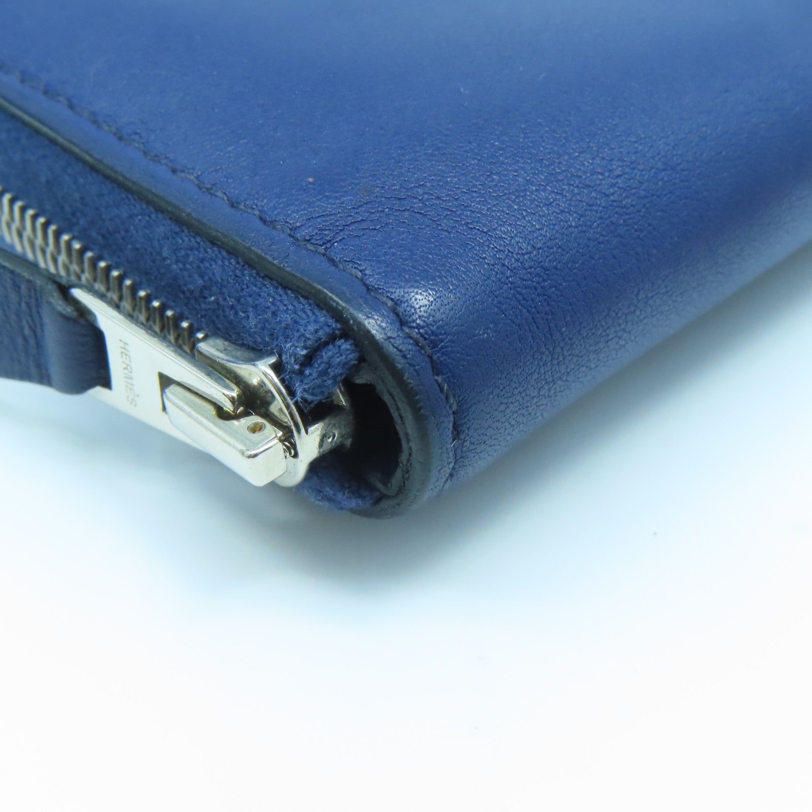 HERMES 【清倉大減價】Swift皮革Compact Round Wallet銀扣長錢包藍寶石色
