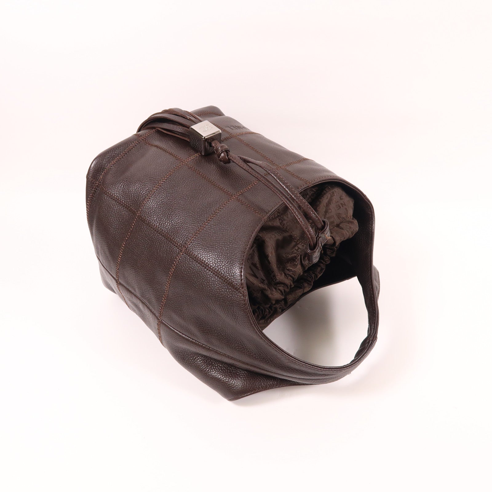 CHANEL 牛皮皮革Handbag銀扣手挽袋