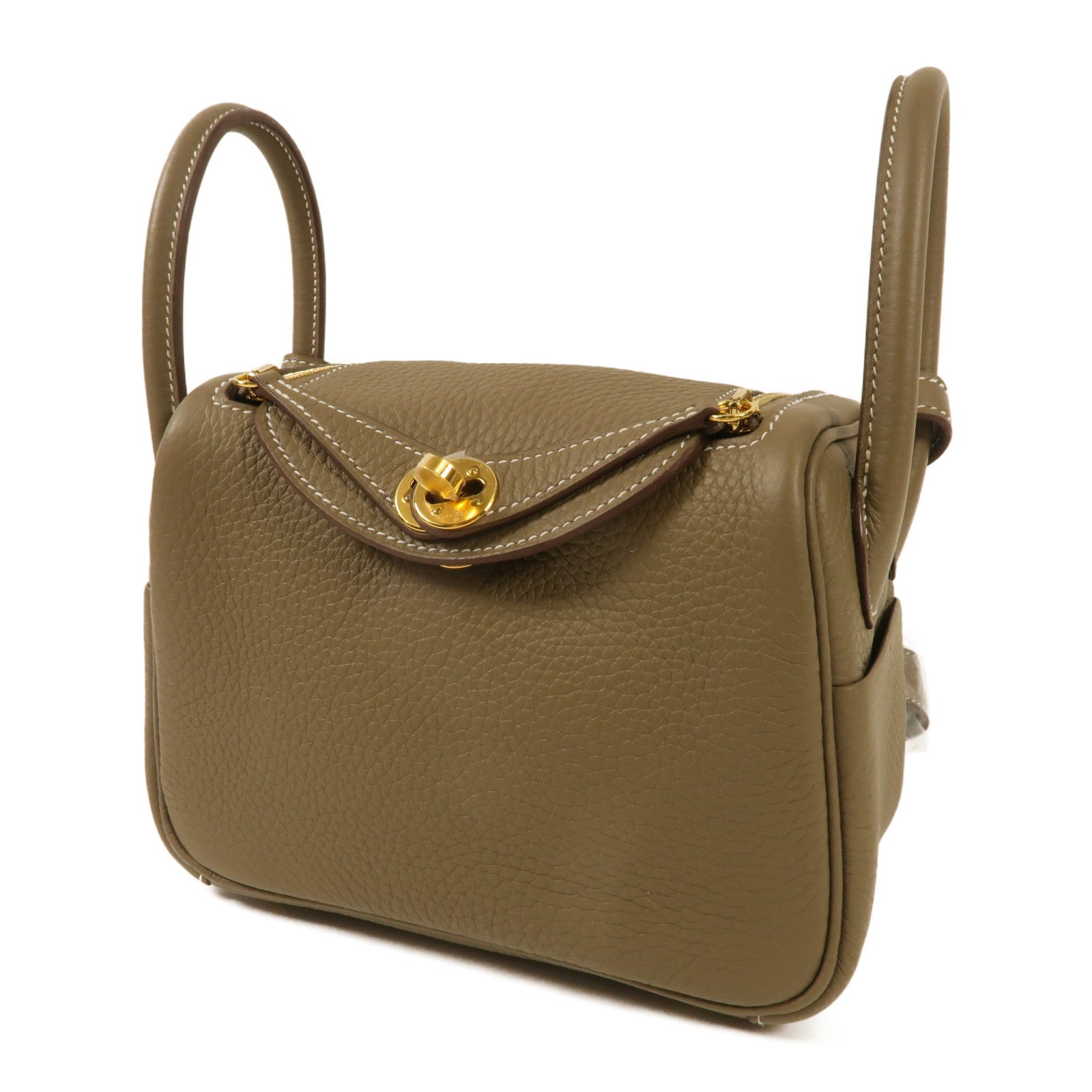 HERMES Clemence皮革Mini Lindy肩背袋Etoupe