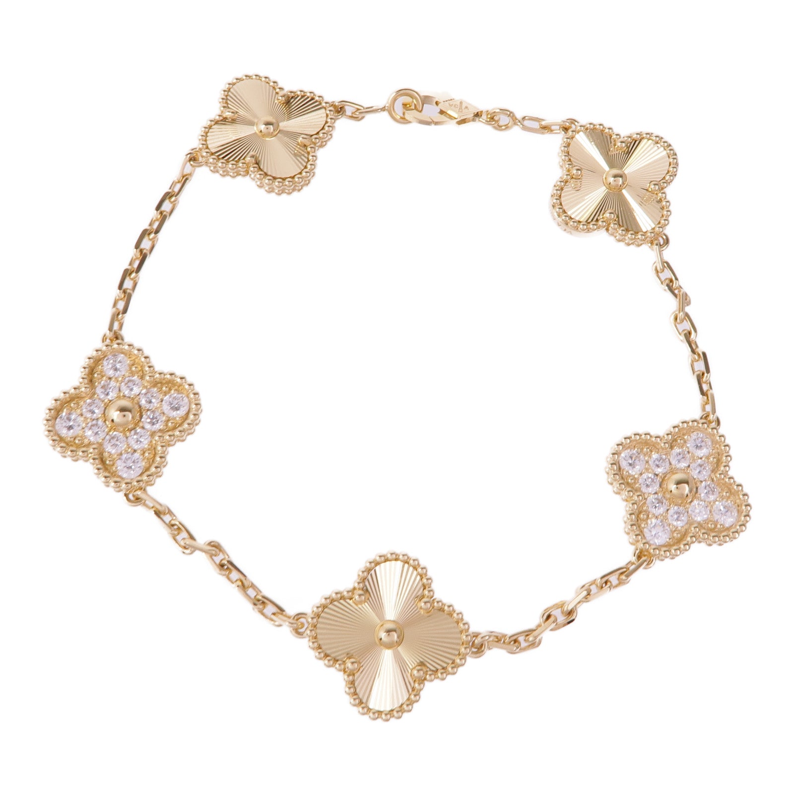 Van Cleef & Arpels 18K黃金Vintage Alhambra鑽石手鏈