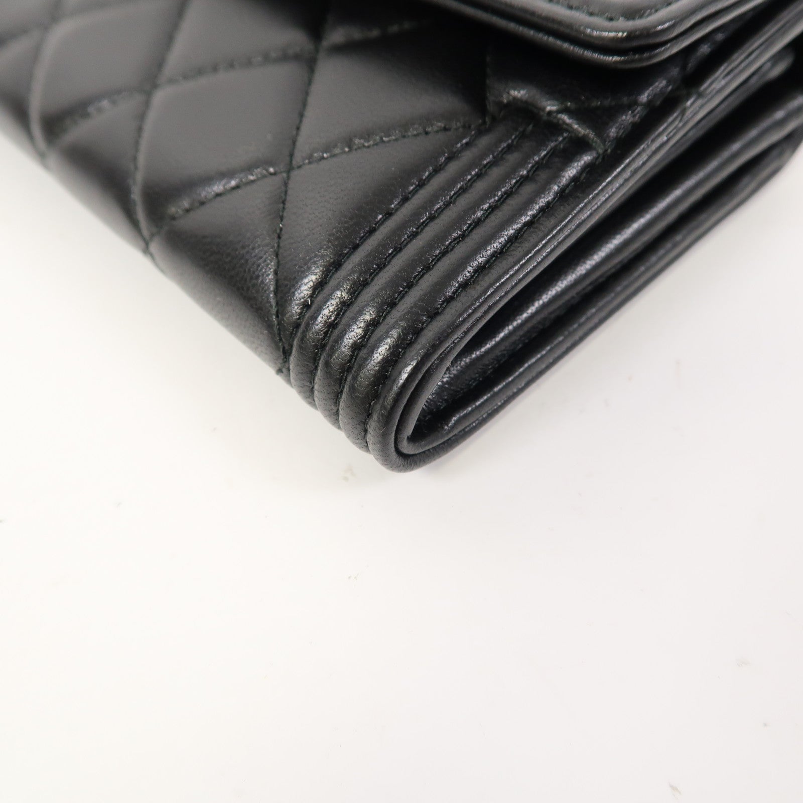 CHANEL 菱格羊皮皮革Boy Long Wallet金扣長錢包黑色