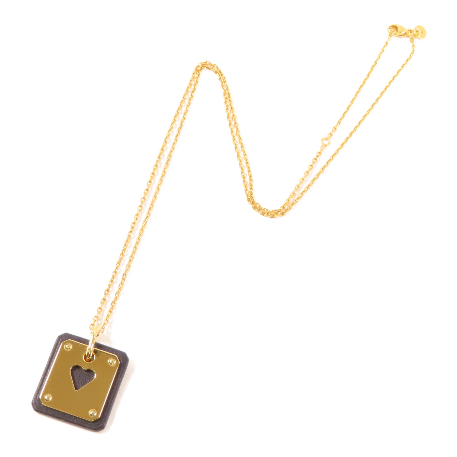 HERMES 【激減優惠】Swift皮革/金屬As De Coeur Pendant項鍊金色/黑色