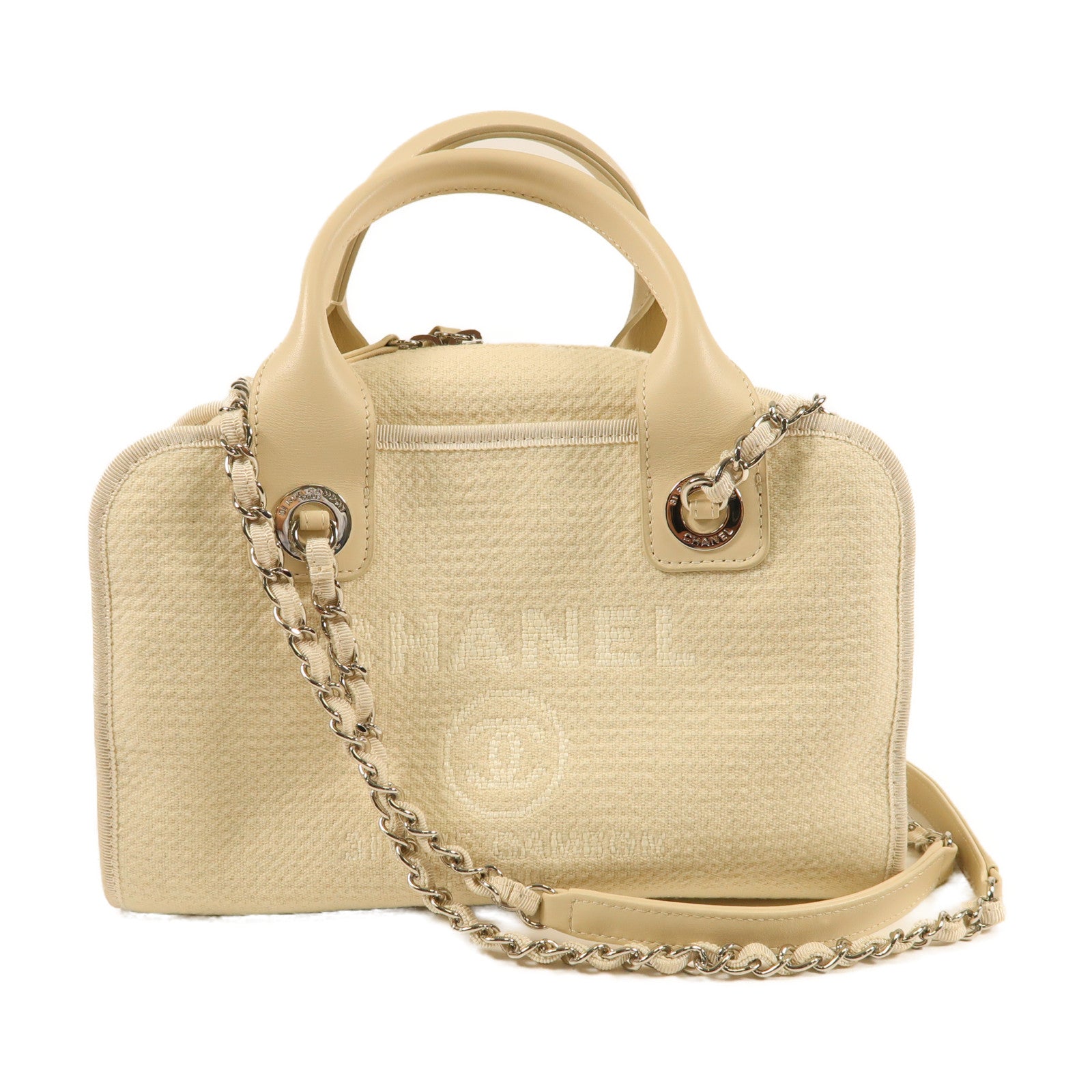 CHANEL 帆布2 Way Shoulder銀扣手挽肩背兩用袋