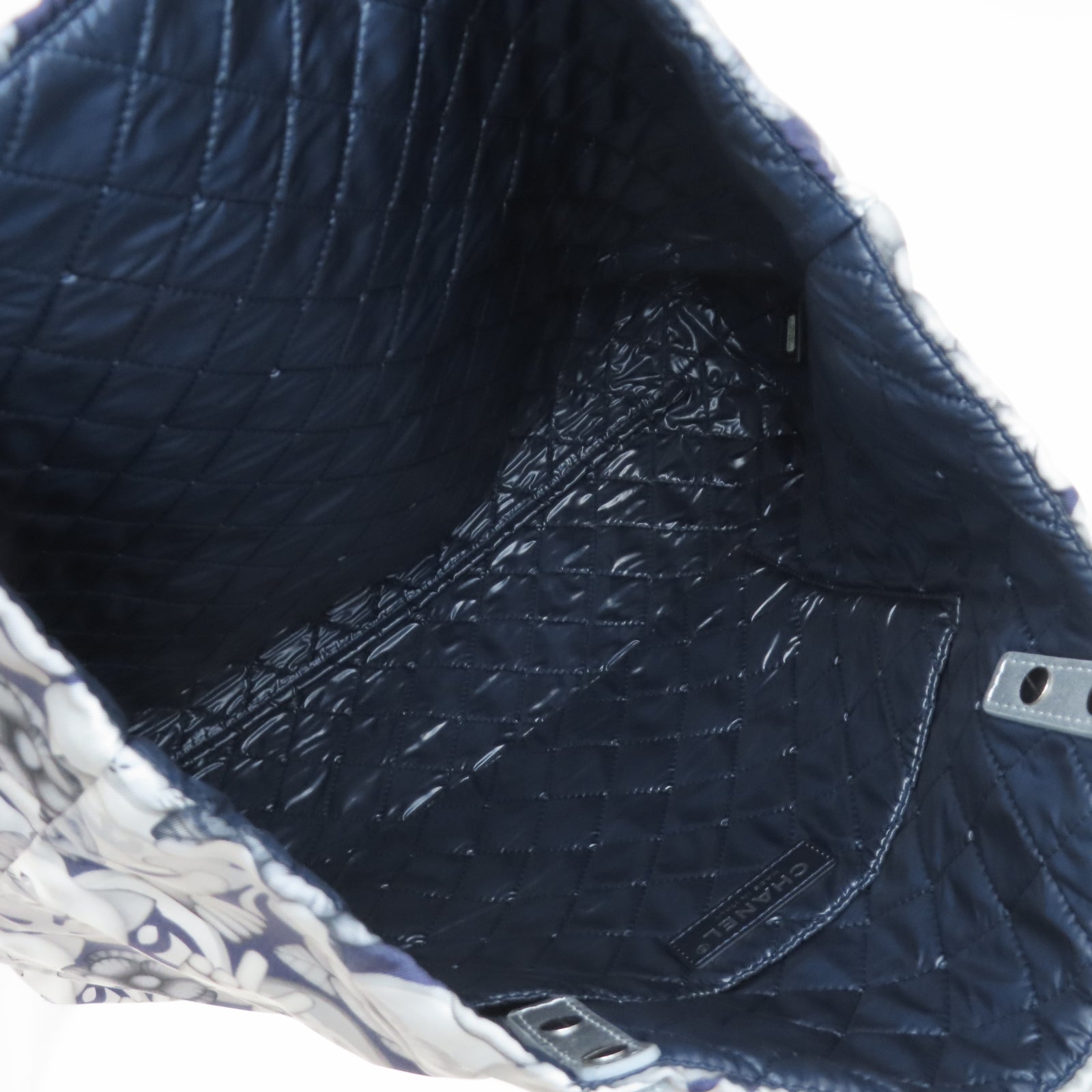 CHANEL 帆布Totebag銀扣手挽袋銀色/深藍色