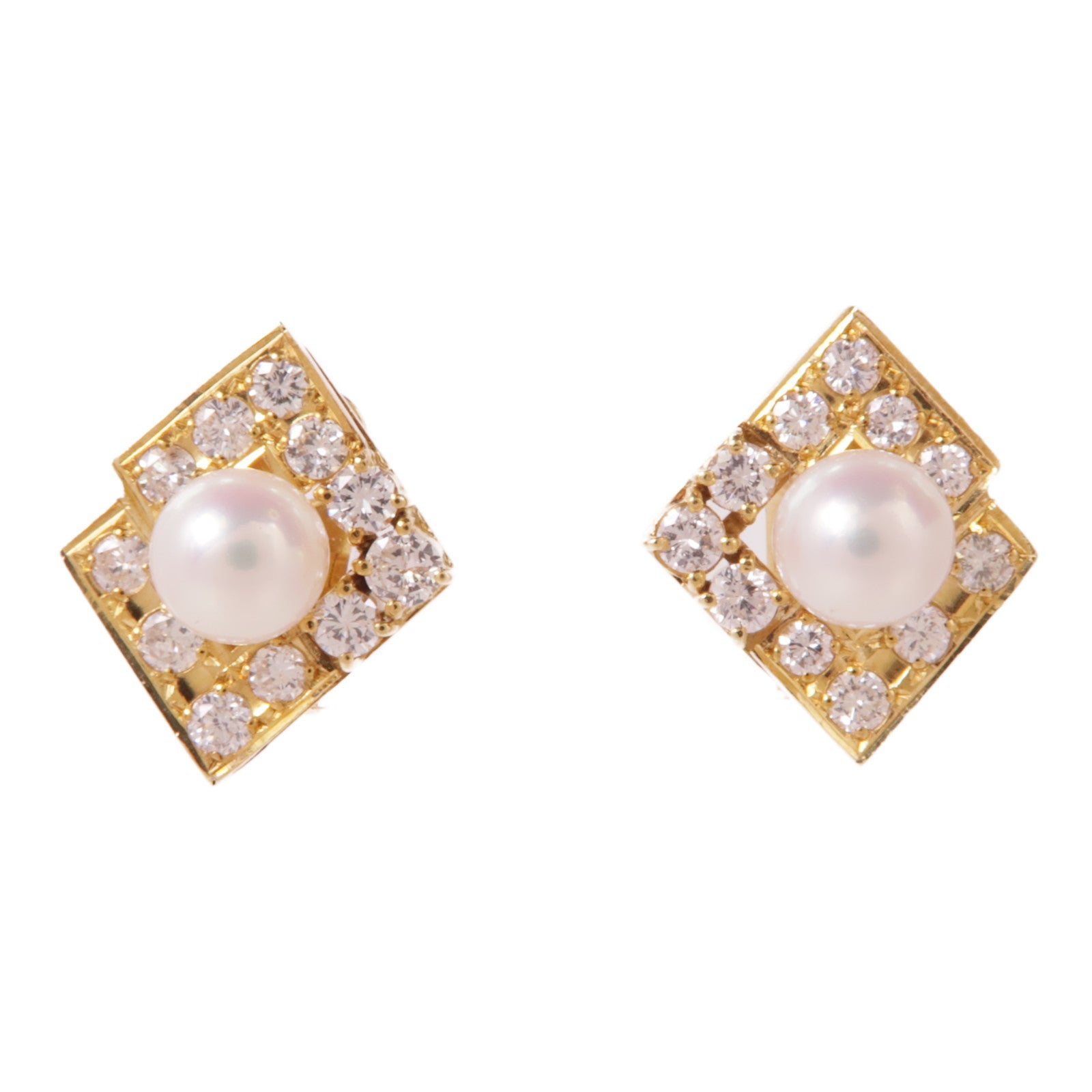 JEWELRY Pearl Diamond Earrings 18K Yellow Gold