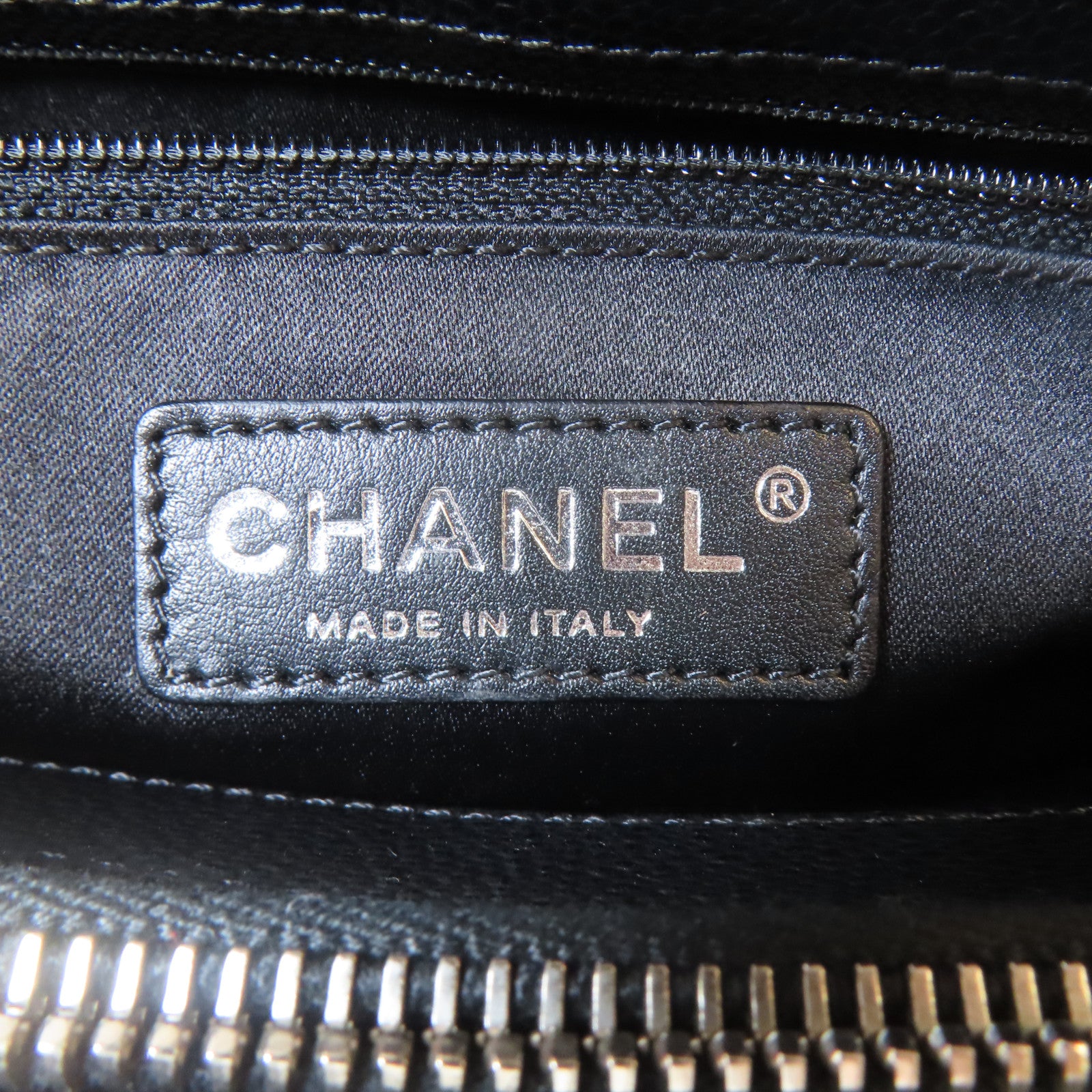 CHANEL 菱格Caviar皮革Grand Shopping Tote銀扣鏈帶肩背袋黑色