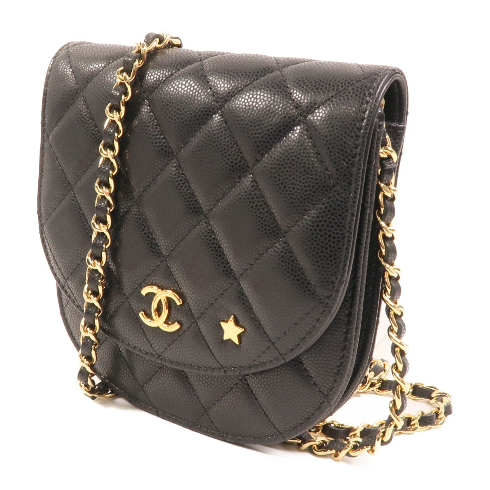 CHANEL 牛皮皮革Chain Shoulder金扣鏈帶肩背袋