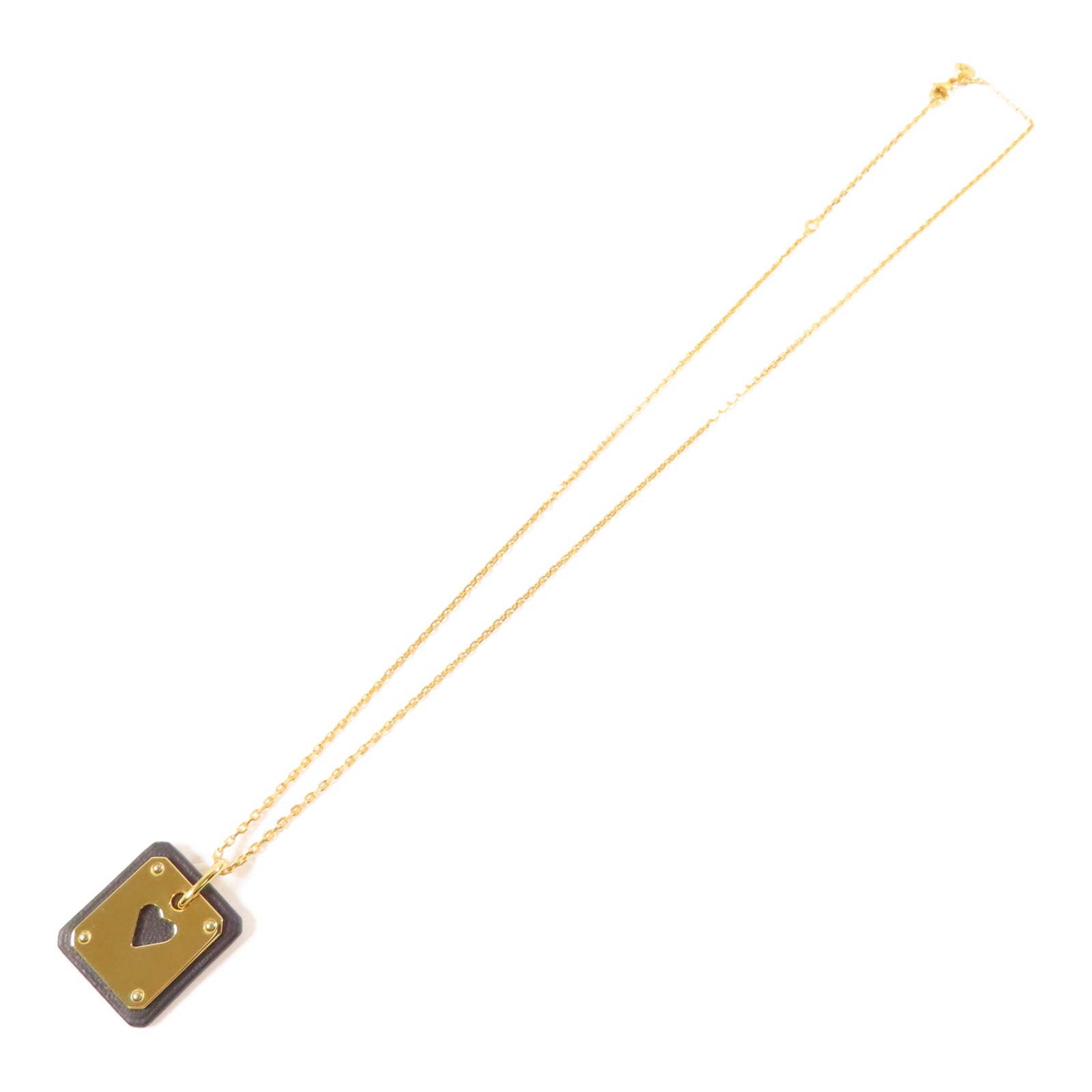 HERMES 【激減優惠】Swift皮革/金屬As De Coeur Pendant項鍊金色/黑色
