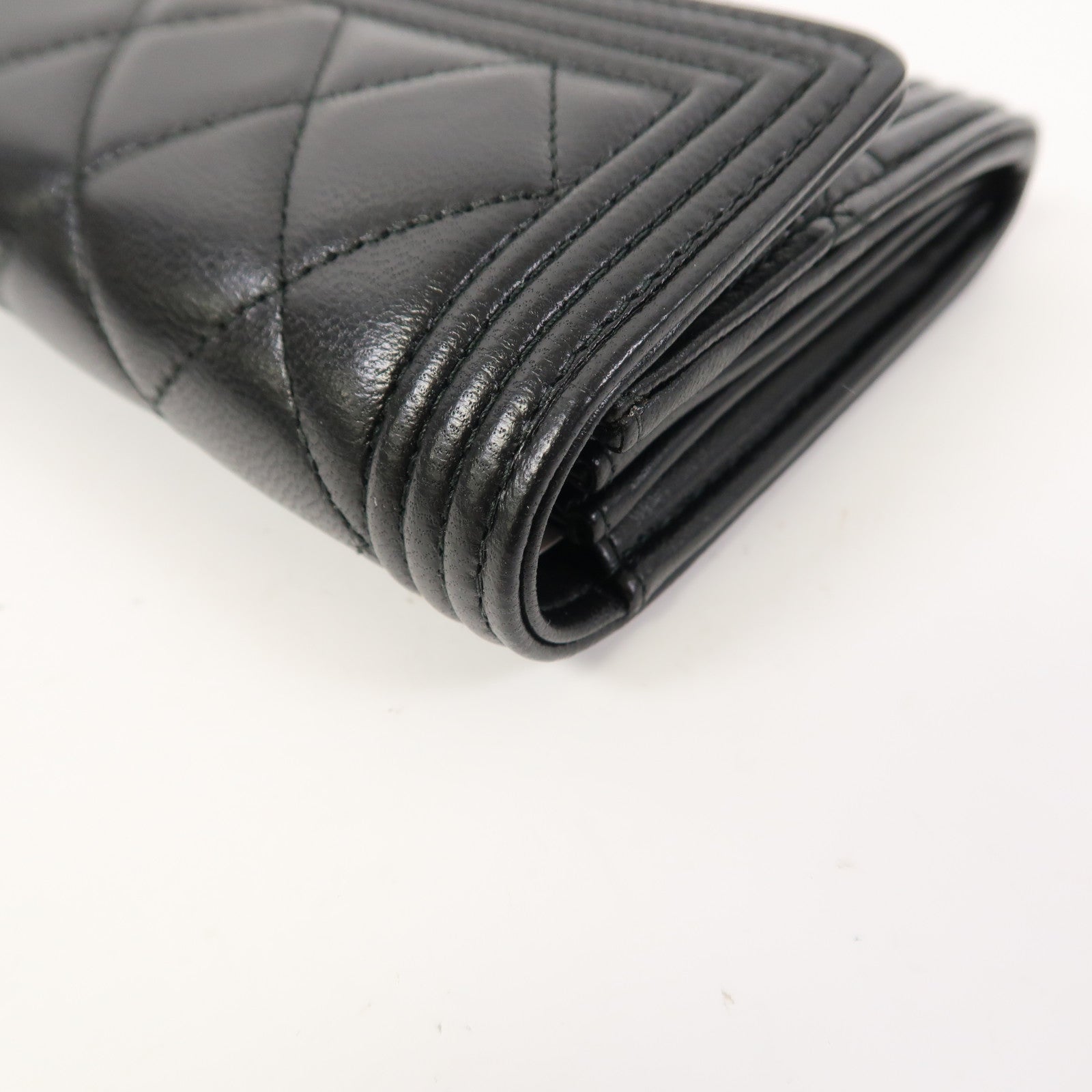 CHANEL 菱格羊皮皮革Boy Long Wallet金扣長錢包黑色