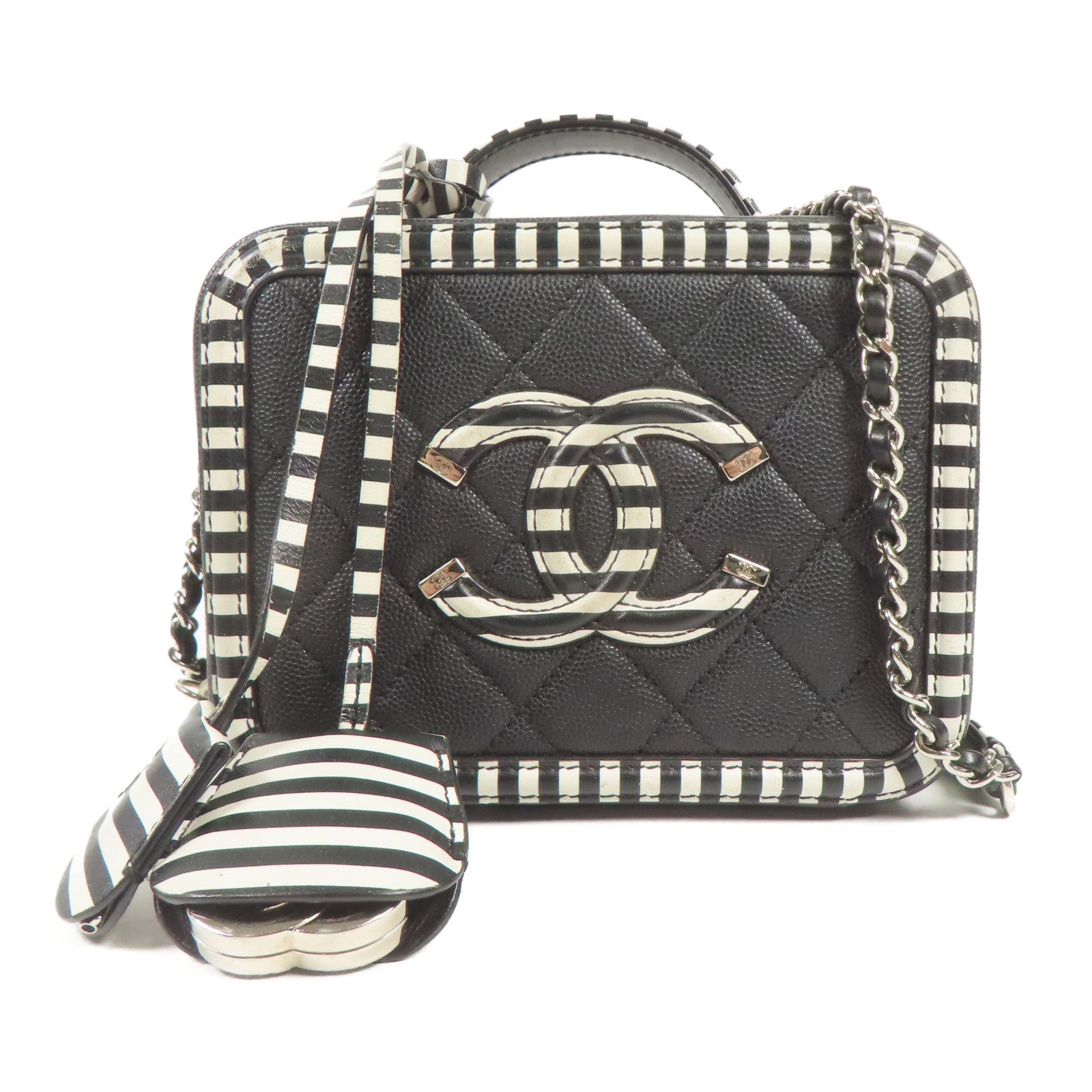 CHANEL 牛皮皮革Vanity Case銀扣鏈帶手挽肩背兩用袋