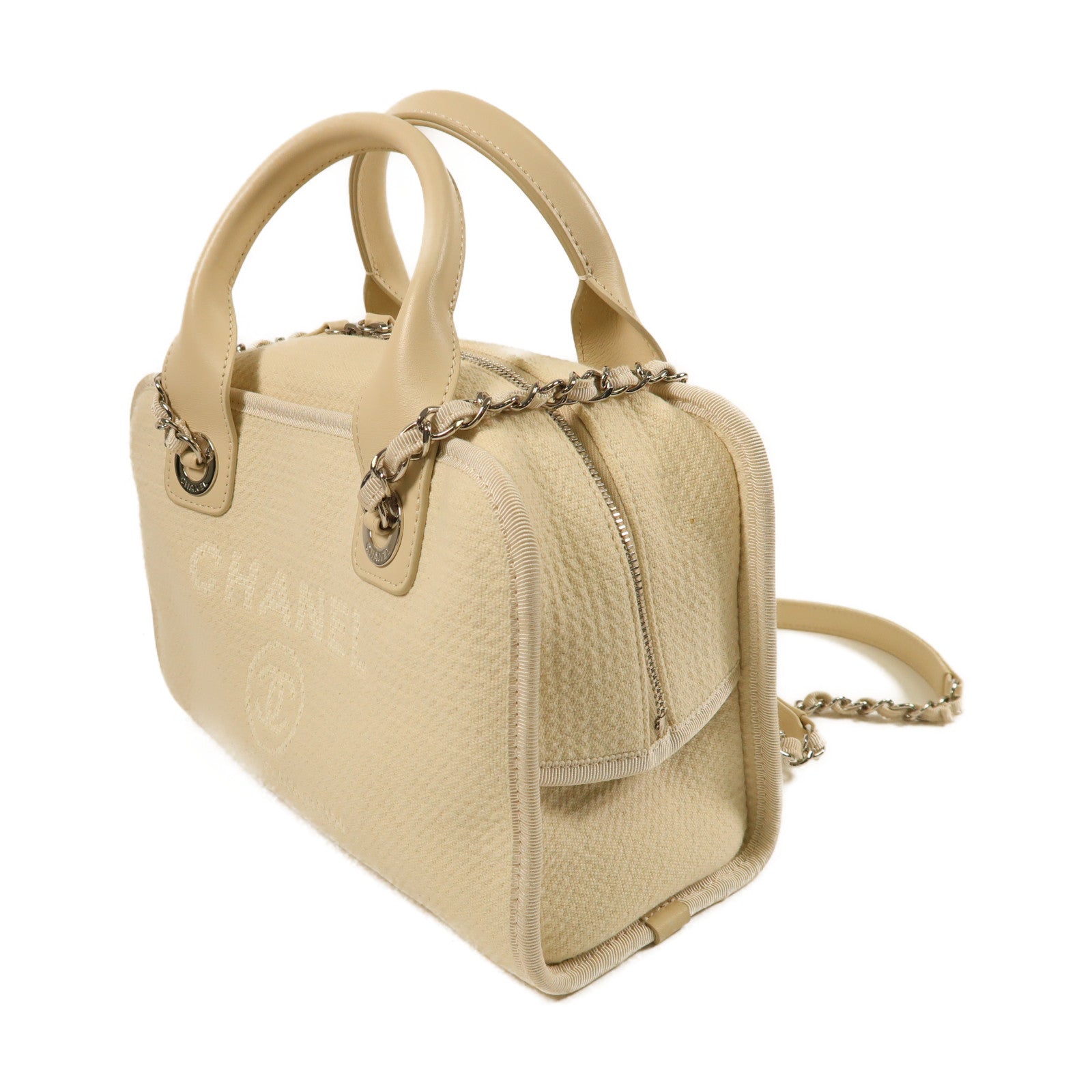 CHANEL 帆布2 Way Shoulder銀扣手挽肩背兩用袋