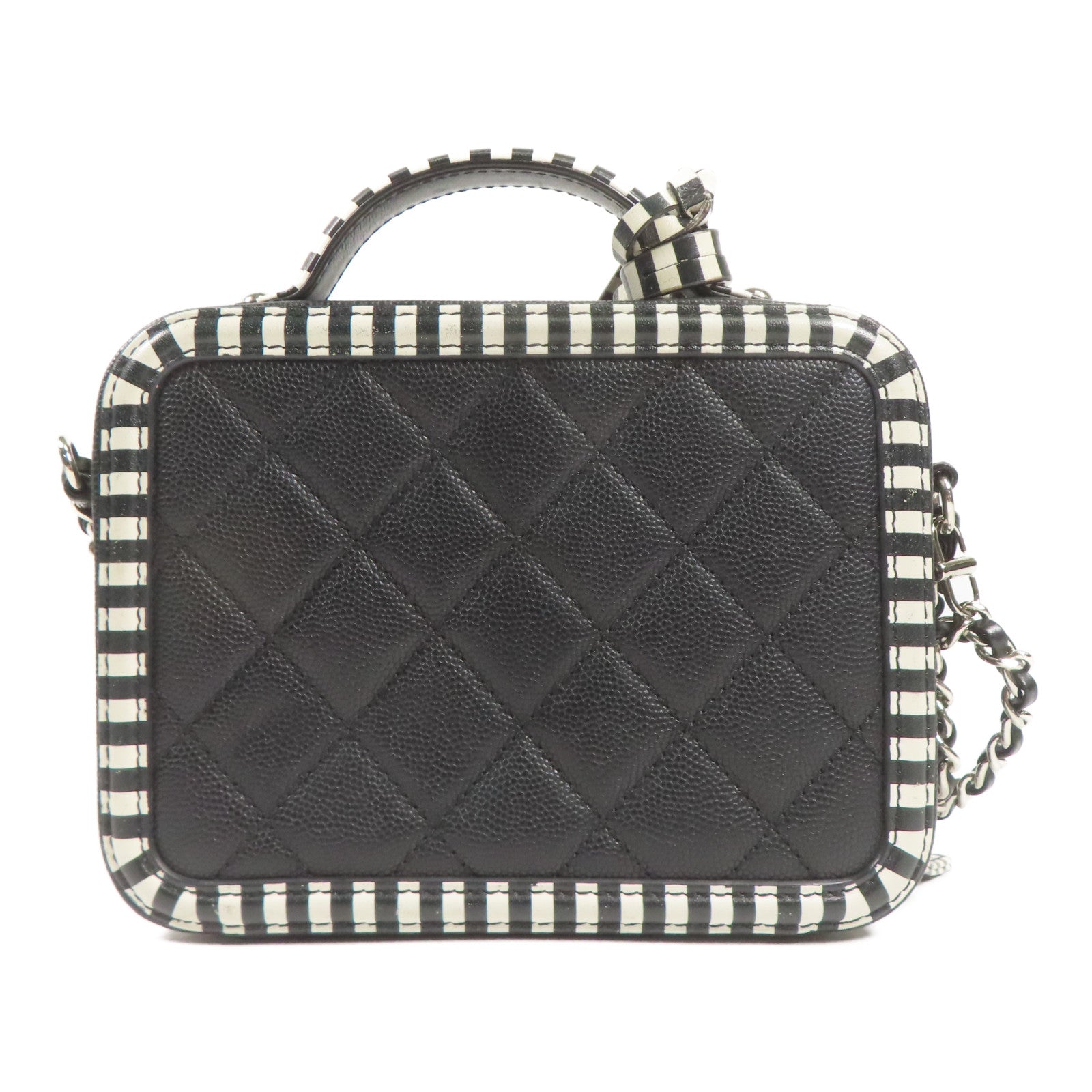 CHANEL 牛皮皮革Vanity Case銀扣鏈帶手挽肩背兩用袋