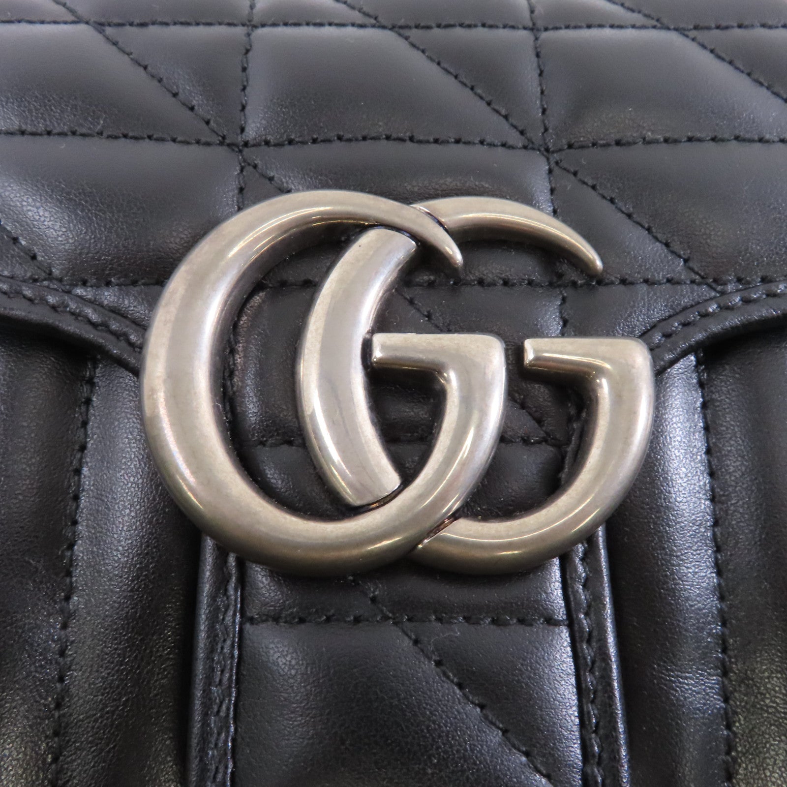 GUCCI 牛皮皮革GG Marmont銀扣肩背袋黑色