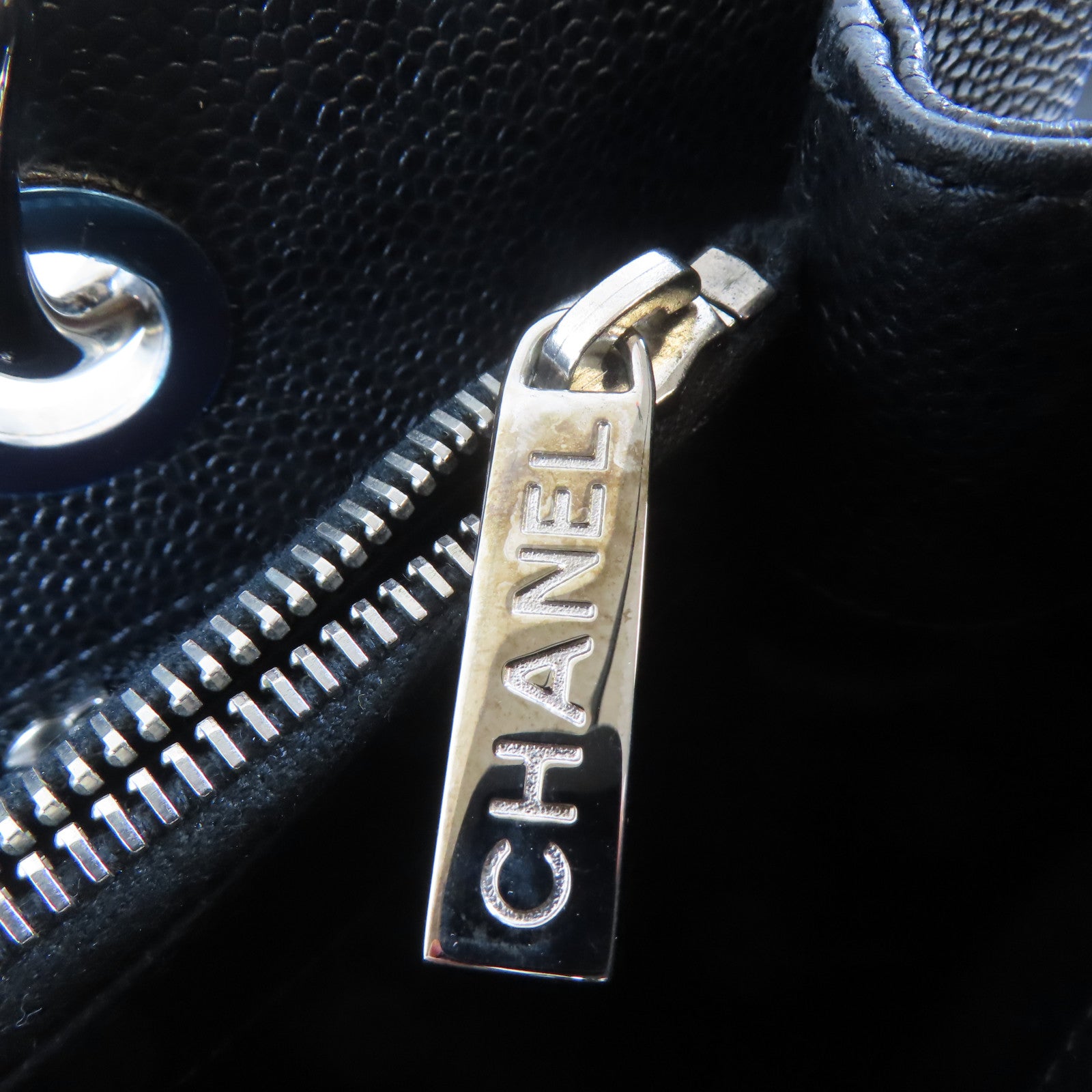 CHANEL 菱格Caviar皮革Grand Shopping Tote銀扣鏈帶肩背袋黑色