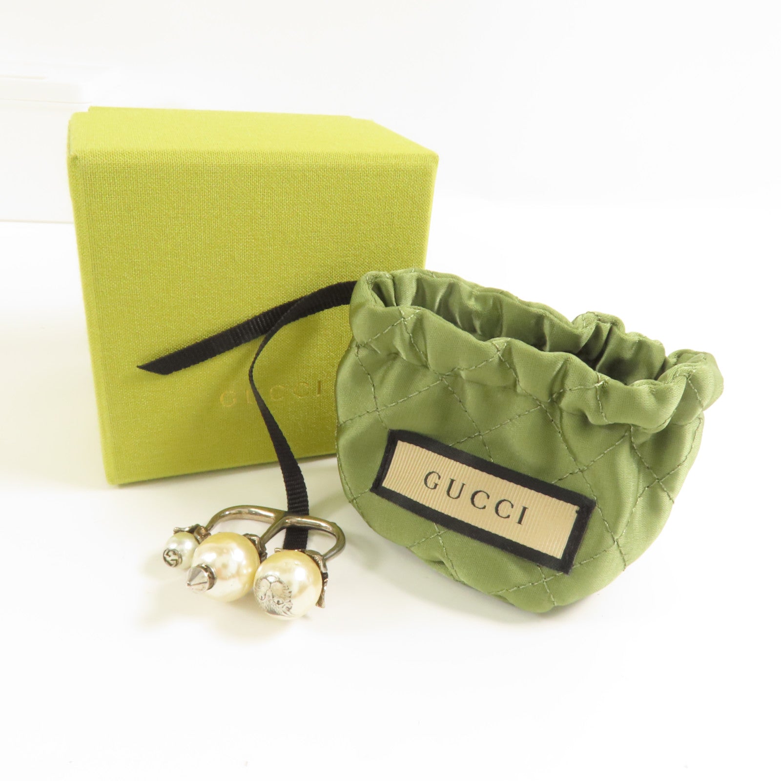 GUCCI GG 3 Pearl Multi Finger Ring Metal PVC US#4.5-5.75