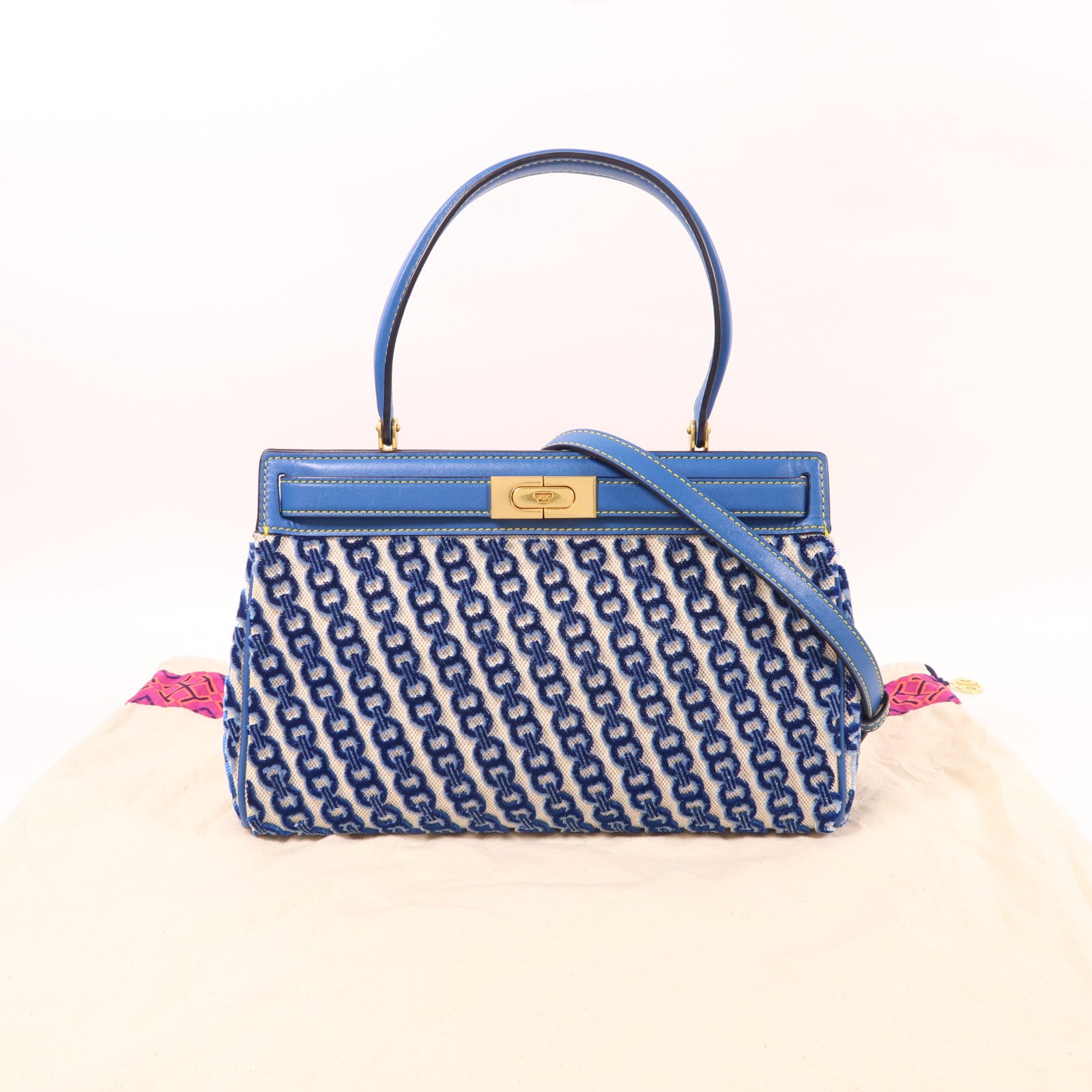 Tory Burch 皮革/帆布2 Way Shoulder金扣手挽肩背兩用袋