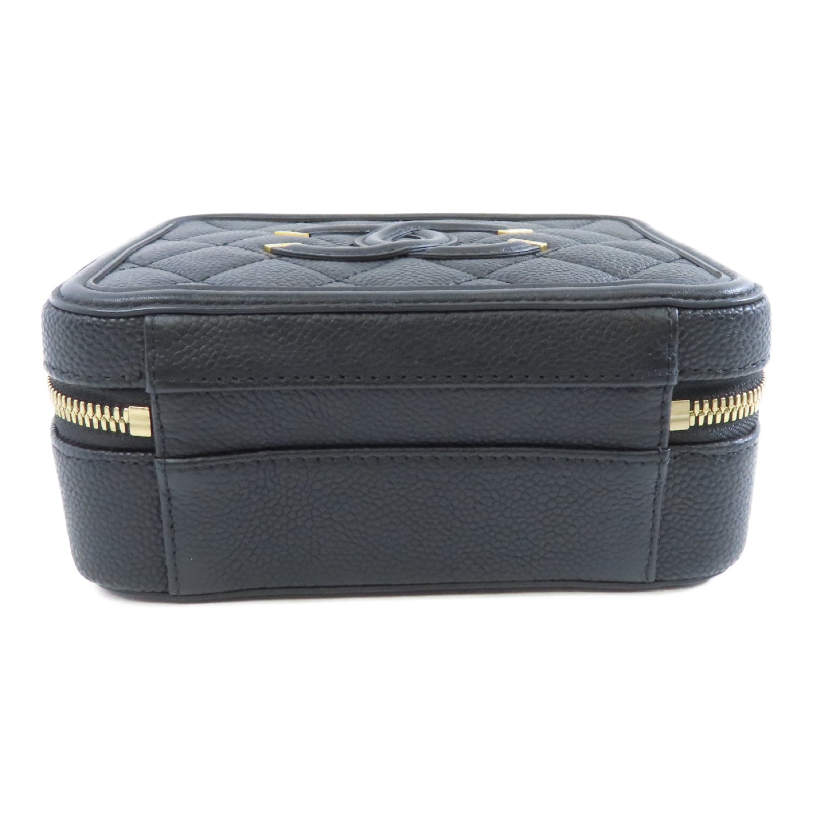 CHANEL 菱格Caviar皮革Vanity Case Small金扣手挽肩背兩用袋黑色