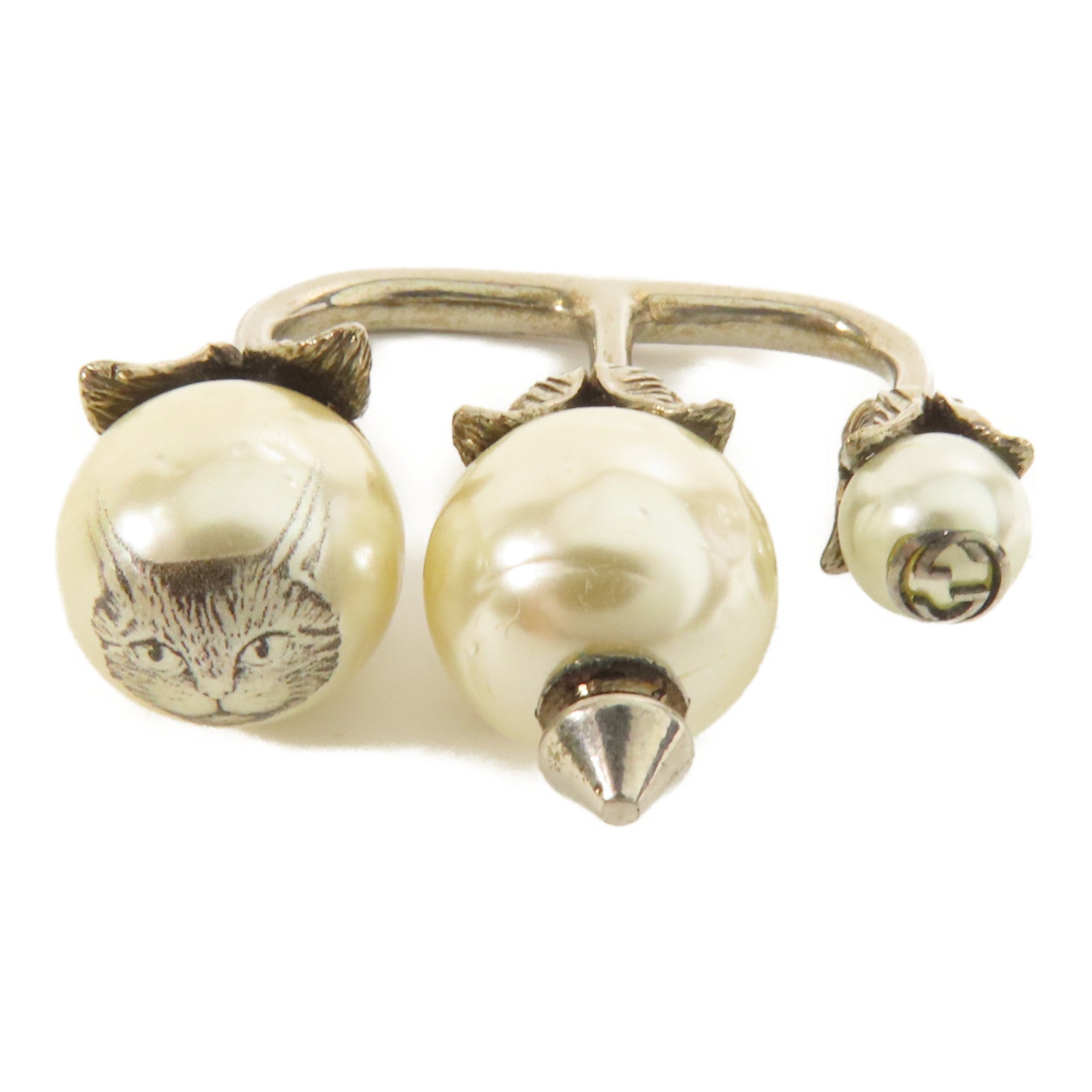 GUCCI 【激減優惠】PVC/金屬3 Pearl Multi Finger Ring戒指US#4.5-5.75