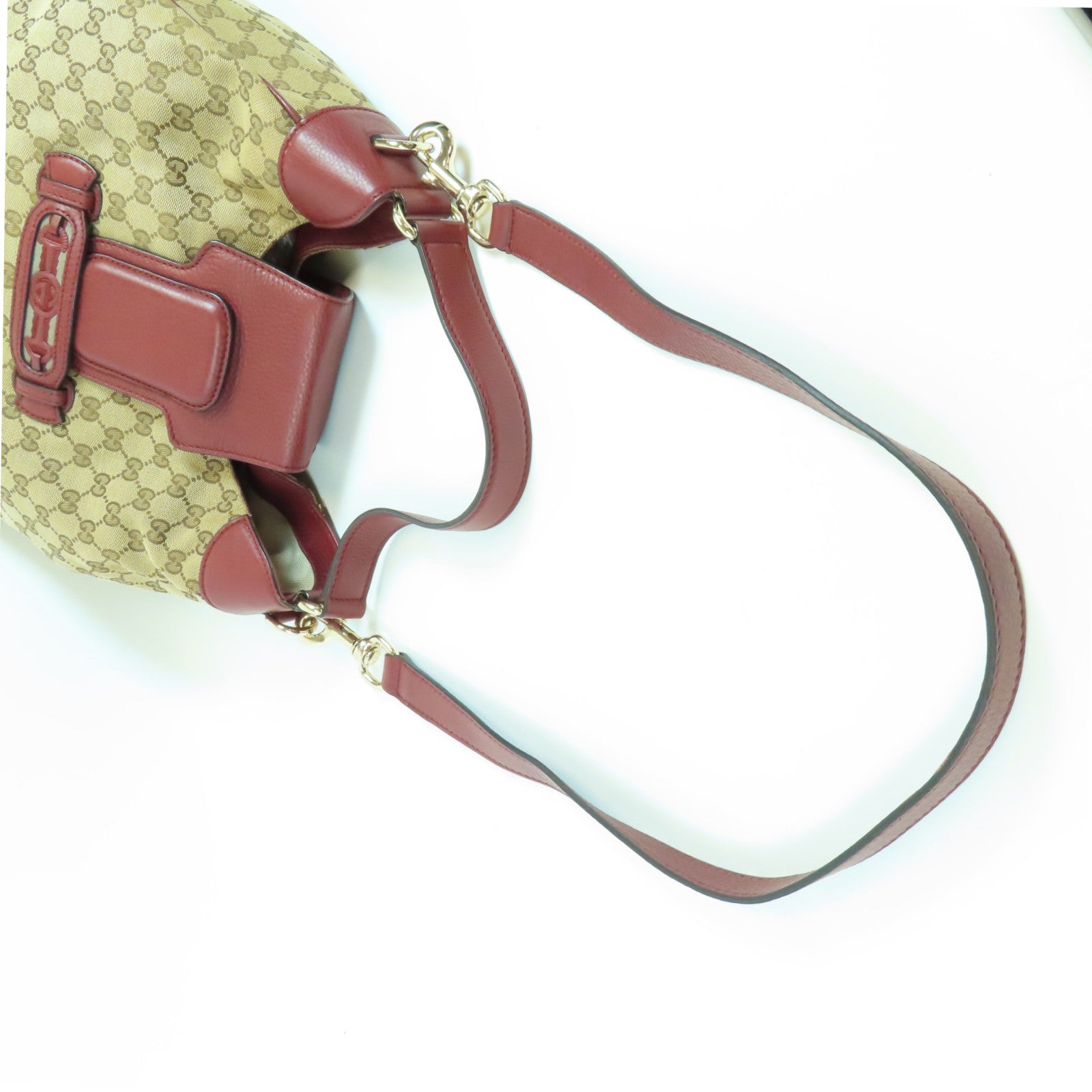 GUCCI GG GHW Tote Bag 2 Way Shoulder Bag Handbag 296851 Canvas Beige Red